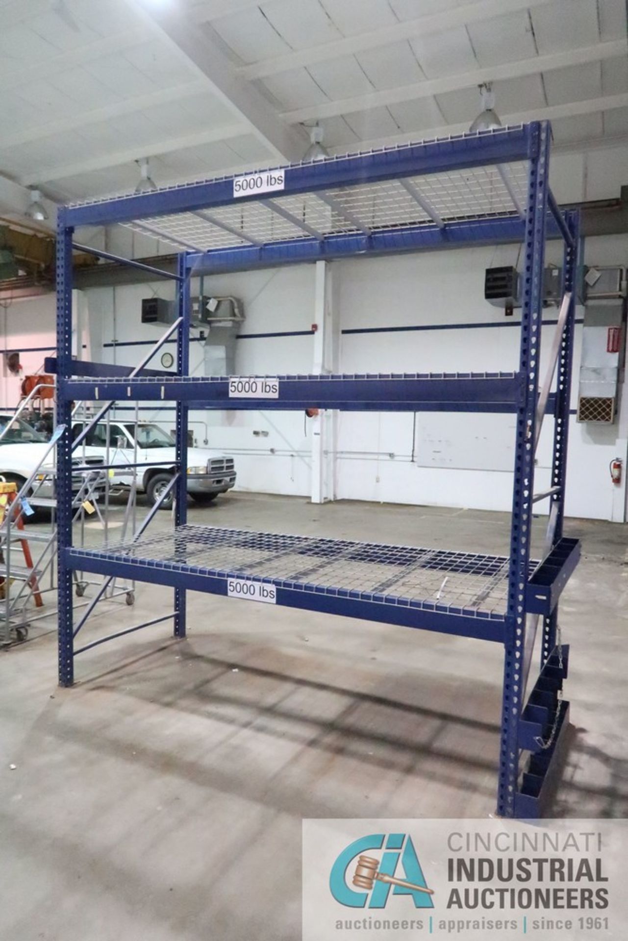 SECTION 48" X 108" X 10' HIGH PALLET RACK, (2) UPRIGHTS, (6) 5" FACE CROSS BEAMS, WIRE DECKING