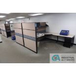 (LOT) (4) CUBICLES, 96" X 96" L-SHAPED DESKS, (3) EXECUTIVE CHAIRS, FILE CABINETS