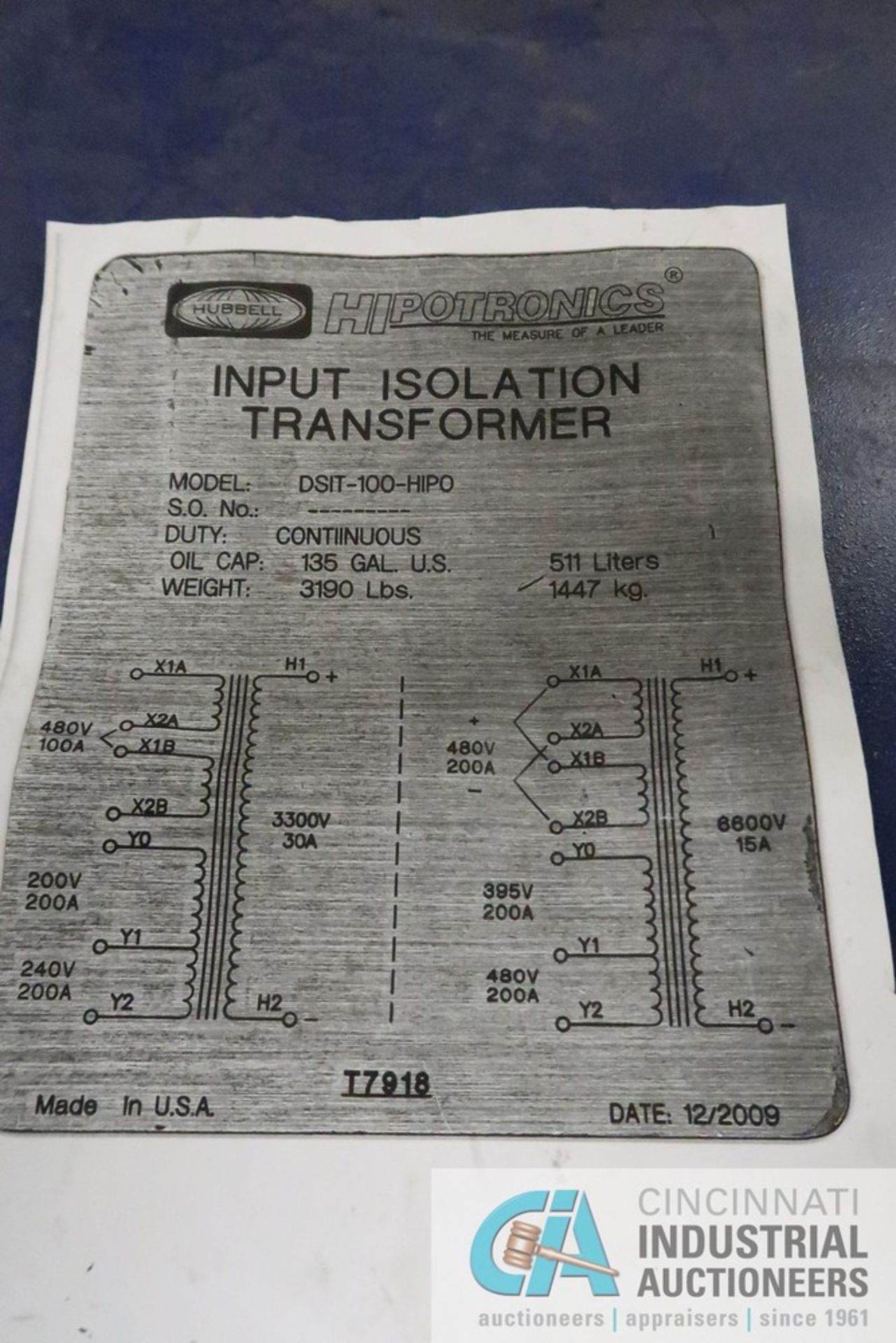 INPUT ISOLATION TRANSFORMER MODEL DSIT-100-HIPO, CONTINUOUS DUTY - Image 4 of 4