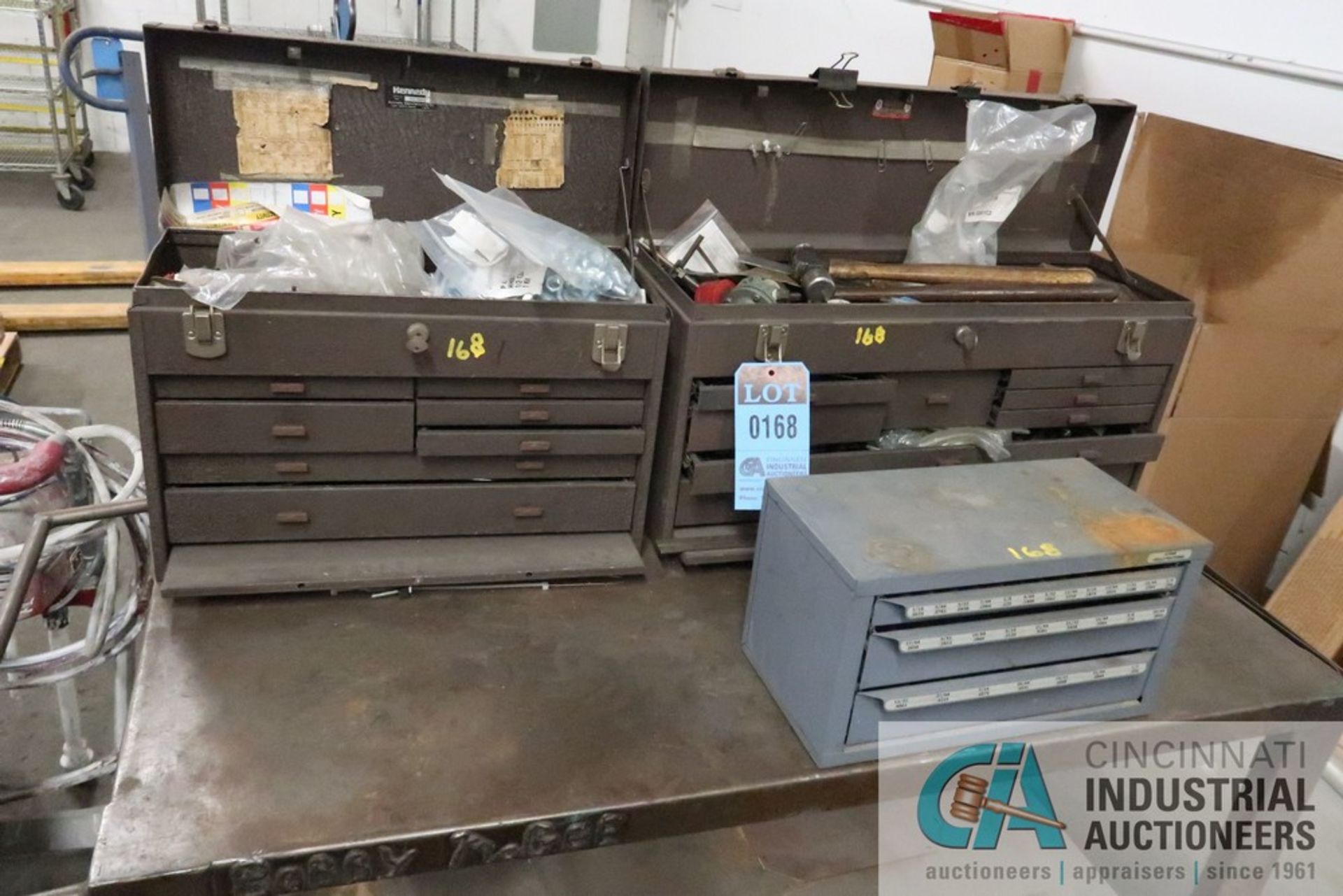 KENNEDY TOOLBOXES WITH TOOLS, DRILL INDEX, HEAVY DUTY ROLLING CART - Image 2 of 5