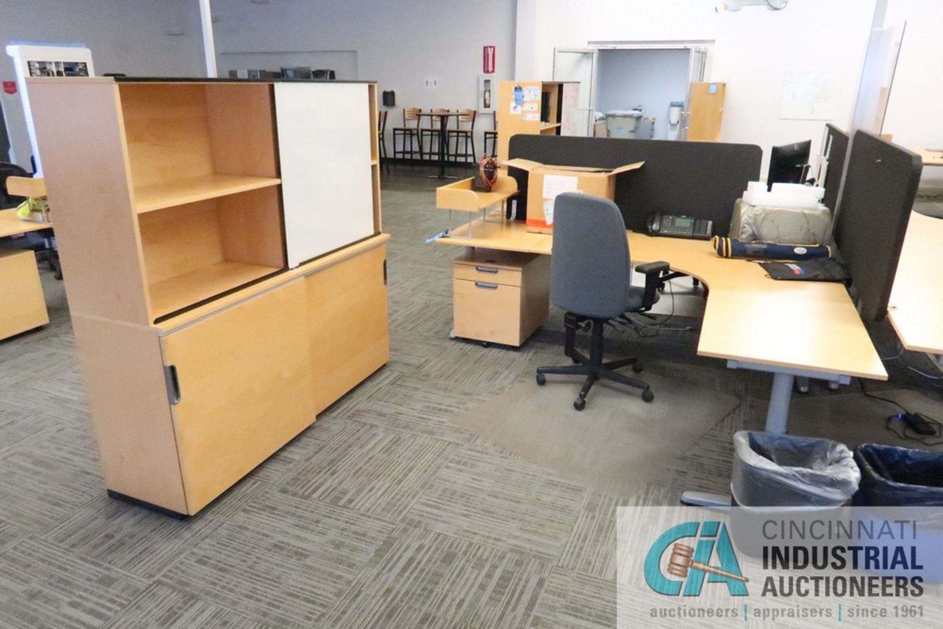 79" X 86" X 24" GALANT L-SHAPED DESK, (1) 3-DRAWER CABINET, (1) BOOKCASE WITH LOWER STORAGE, (1)