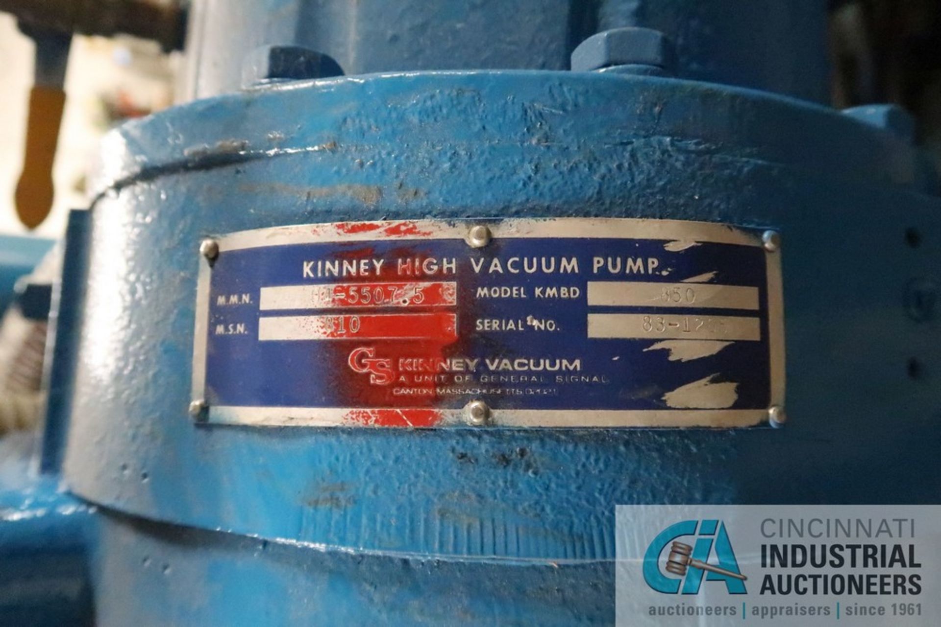 KINNEY MODEL KM8D850 HIGH VACUUM PUMP, NO. 4, ON HEAVY DUTY ROLLLING CART - Image 5 of 6
