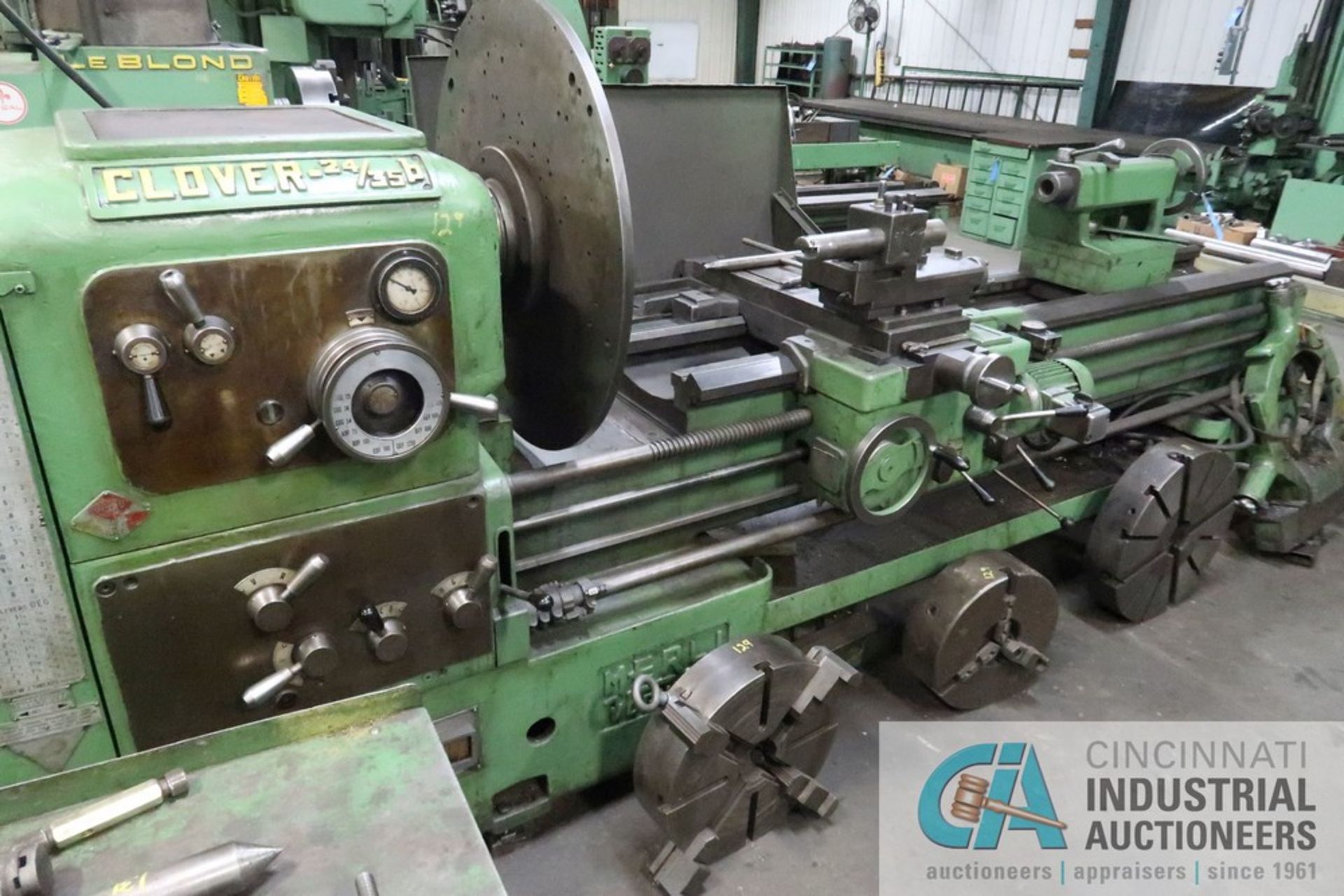 24" / 35" X 96" CLOVER GAP BED LATHE, 2-1/2" SPINDLE HOLE, 33-1/2" FACE PLATE, STEADY REST, WITH - Image 2 of 15
