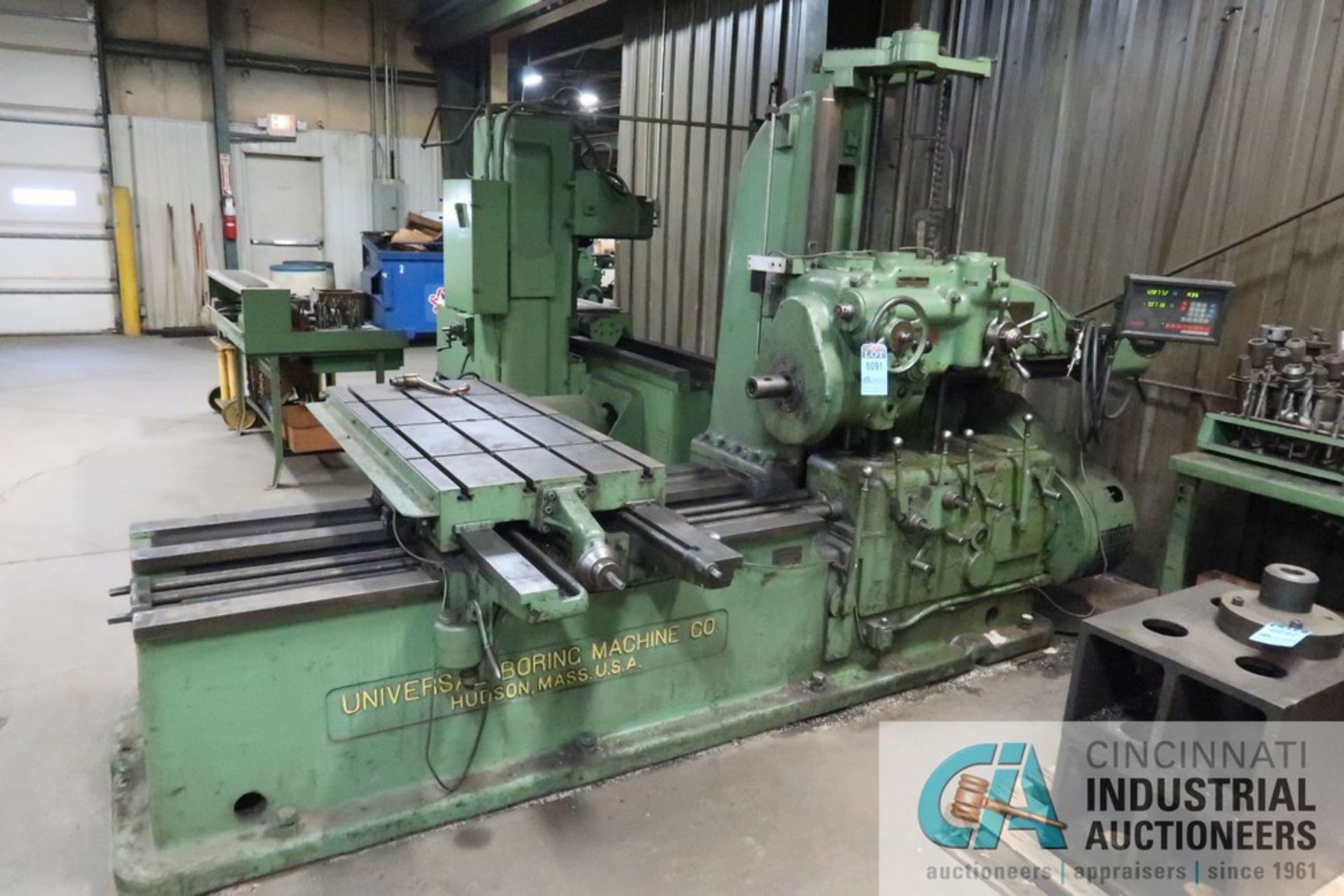 3" UNIVERSAL HORIZONTAL BORING MILL, 26" X 58" TABLE, 16-650 RPM, NEWALL DRO, OUTBOARD SUPPORT