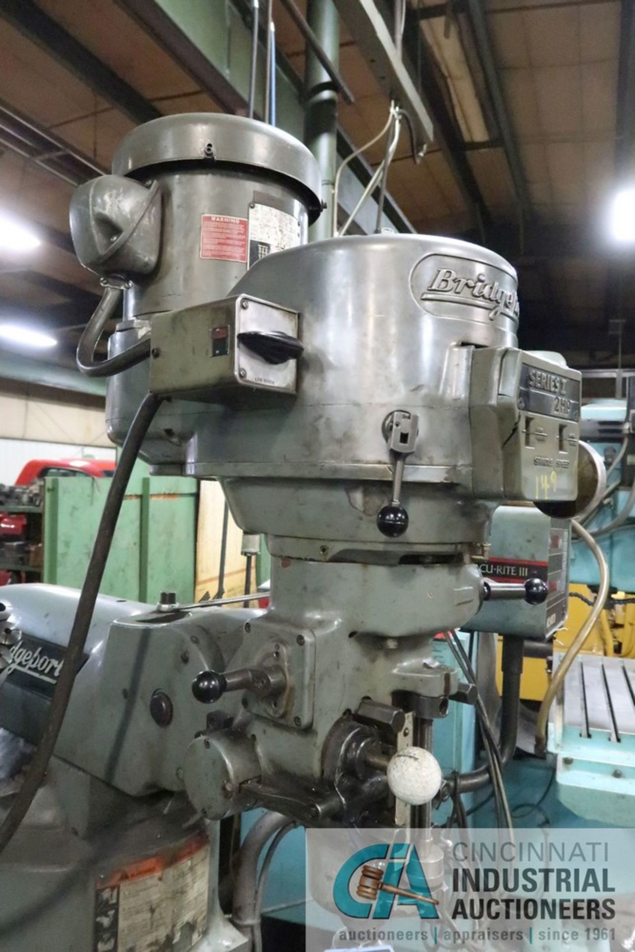 2 HP BRIDGEPORT VERTICAL MILL; S/N 244780, 9" X 48" TABLE, PTF, ACU-RITE III DRO - Image 8 of 9