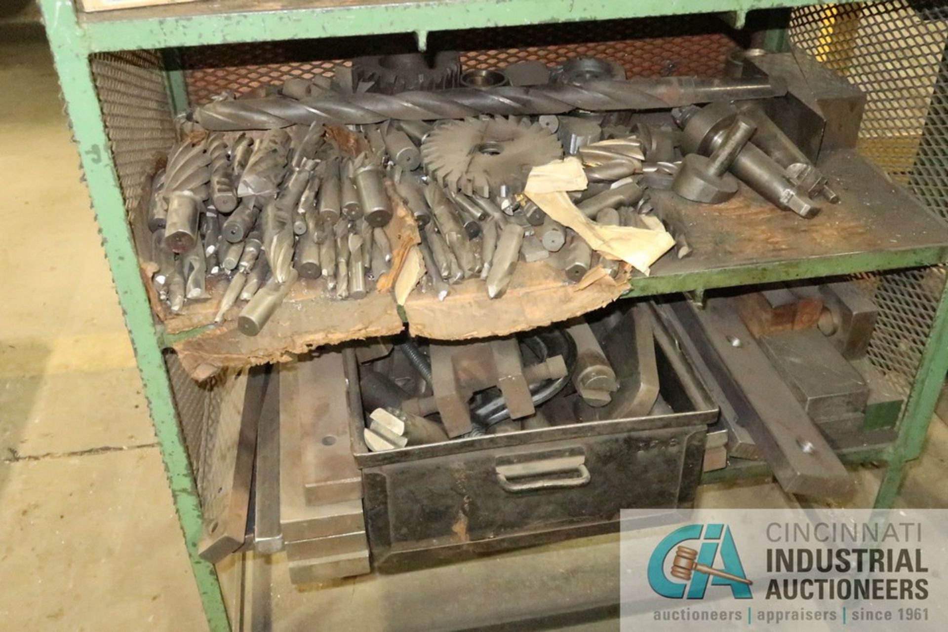 (LOT) BENCH AND RACK WITH BORING MILL TOOLING; TOOL HOLDERS, MILL CUTTERS - Image 8 of 8