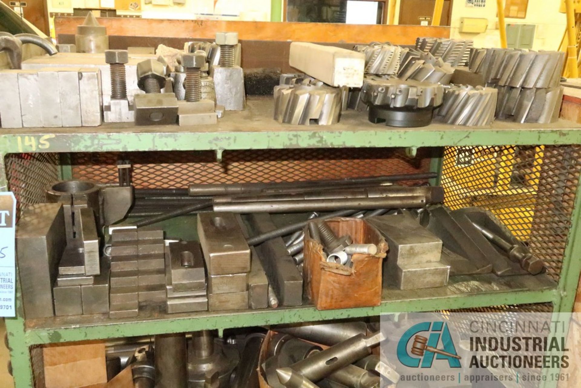 (LOT) BENCH AND RACK WITH BORING MILL TOOLING; TOOL HOLDERS, MILL CUTTERS - Image 7 of 8