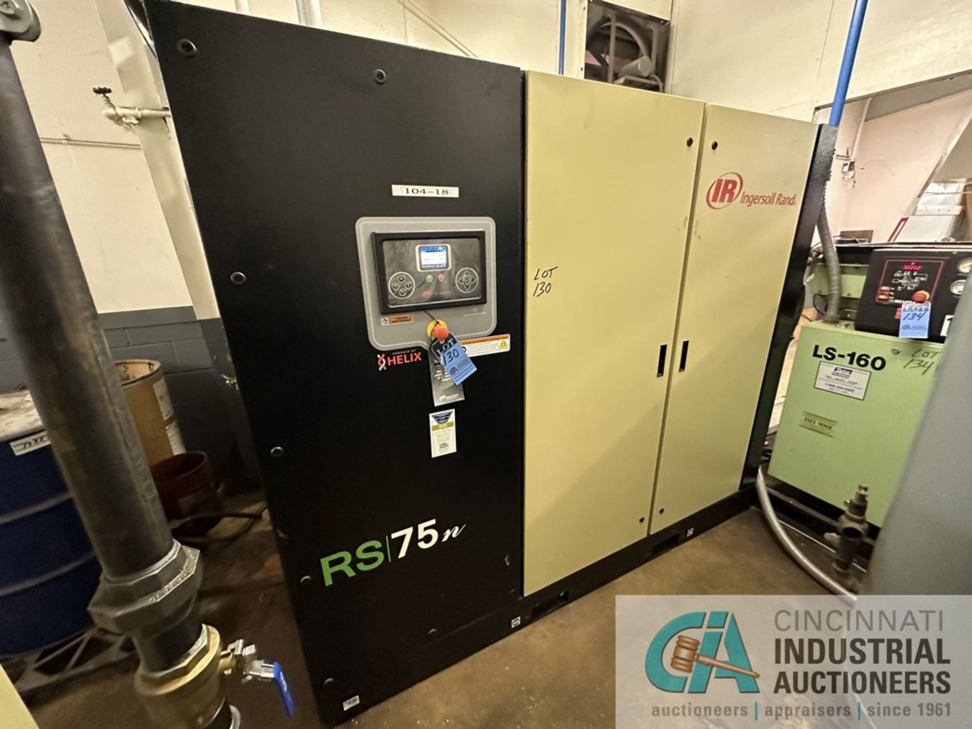 100 HP INGERSOLL RAND MODEL RS75N-A AIR COMPRESSOR; S/N MOX1006830, 145 PSIG, 6,247 POWER ON, 3,