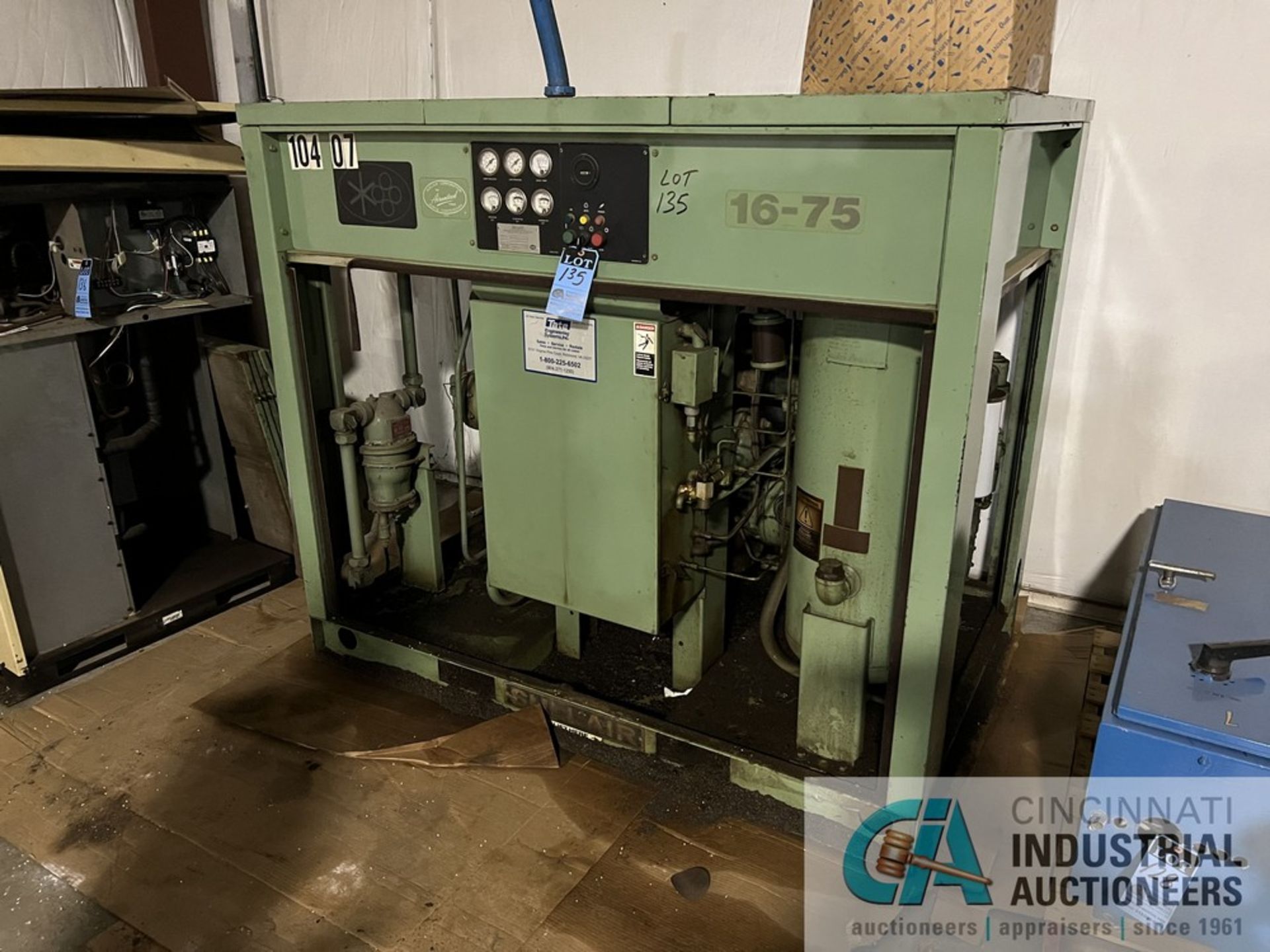 75 HP SULLAIR MODEL 16BS-75HWCAC 24KT AIR COMPRESSOR; S/N 003-94494, WAS RUNNING COMPRESSOR UNTIL