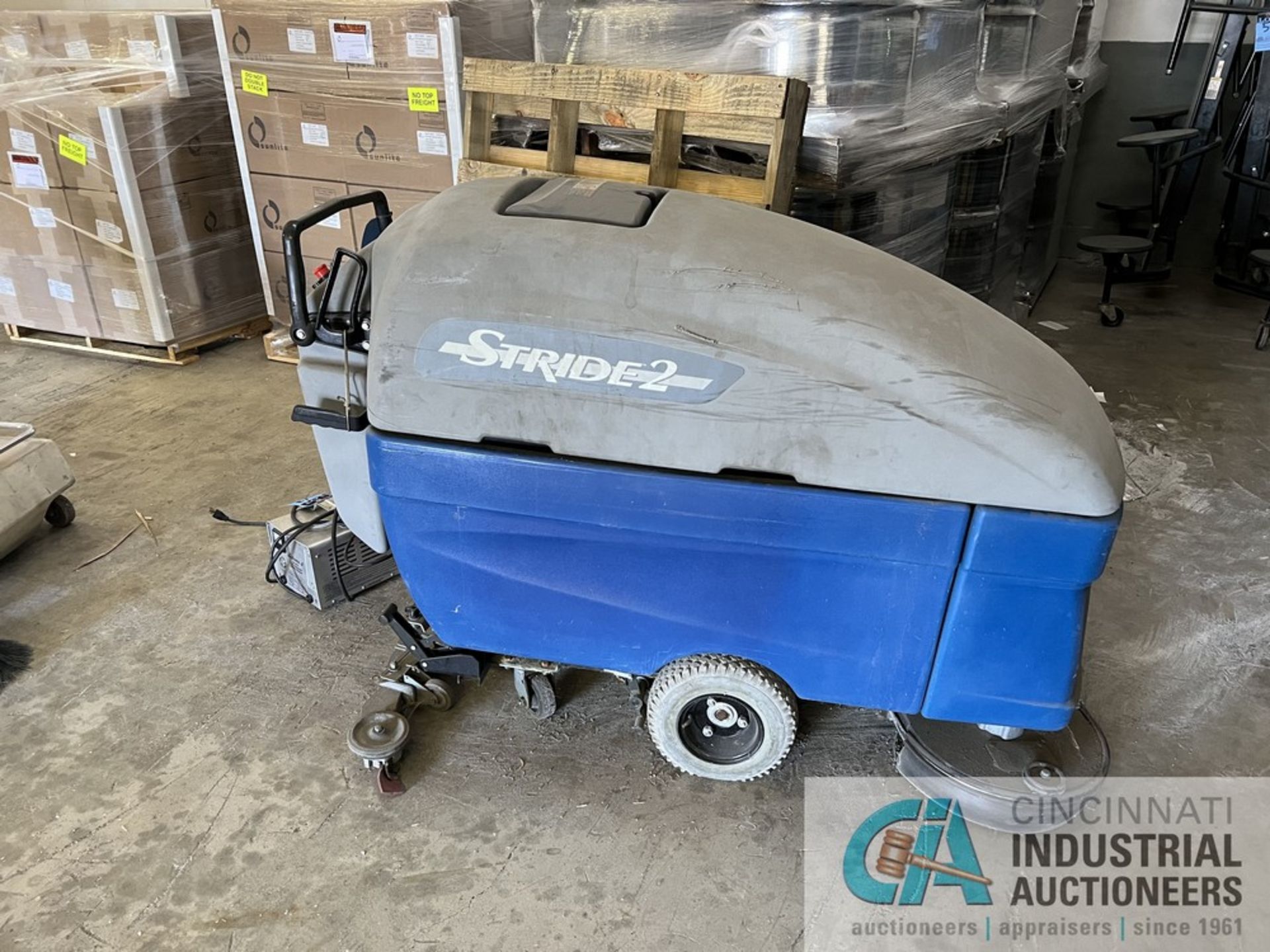 WINDSOR STRIDE 2 WALK BEHIND ELECTRIC FLOOR SCRUBBER - Located in shipping area