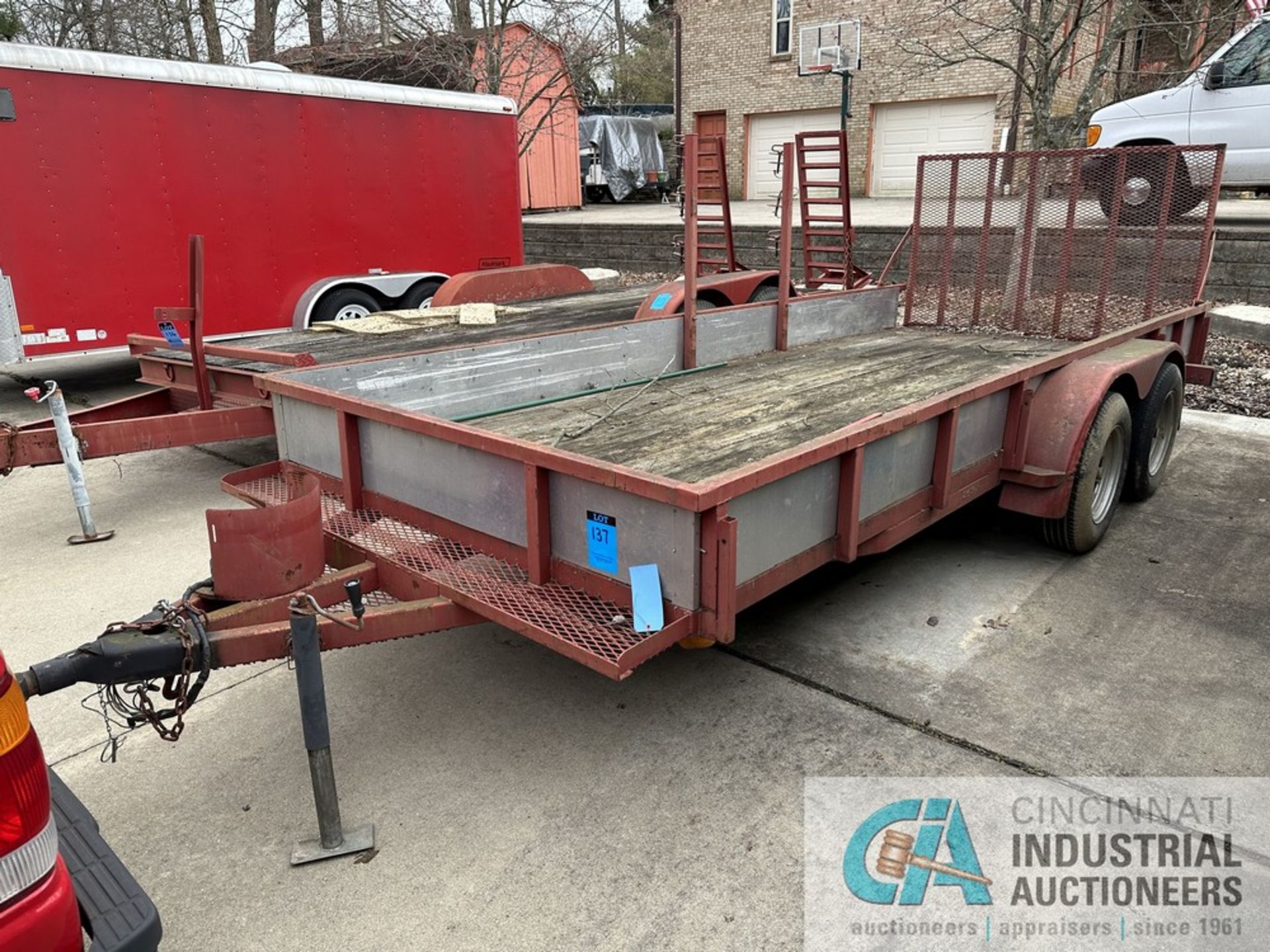 80" WIDE X 16'8" LONG MFG UNKNOWN DUAL AXLE TRAILER VIN # N/A WITH LAY DOWN RAMP *SPECIAL NOTICE