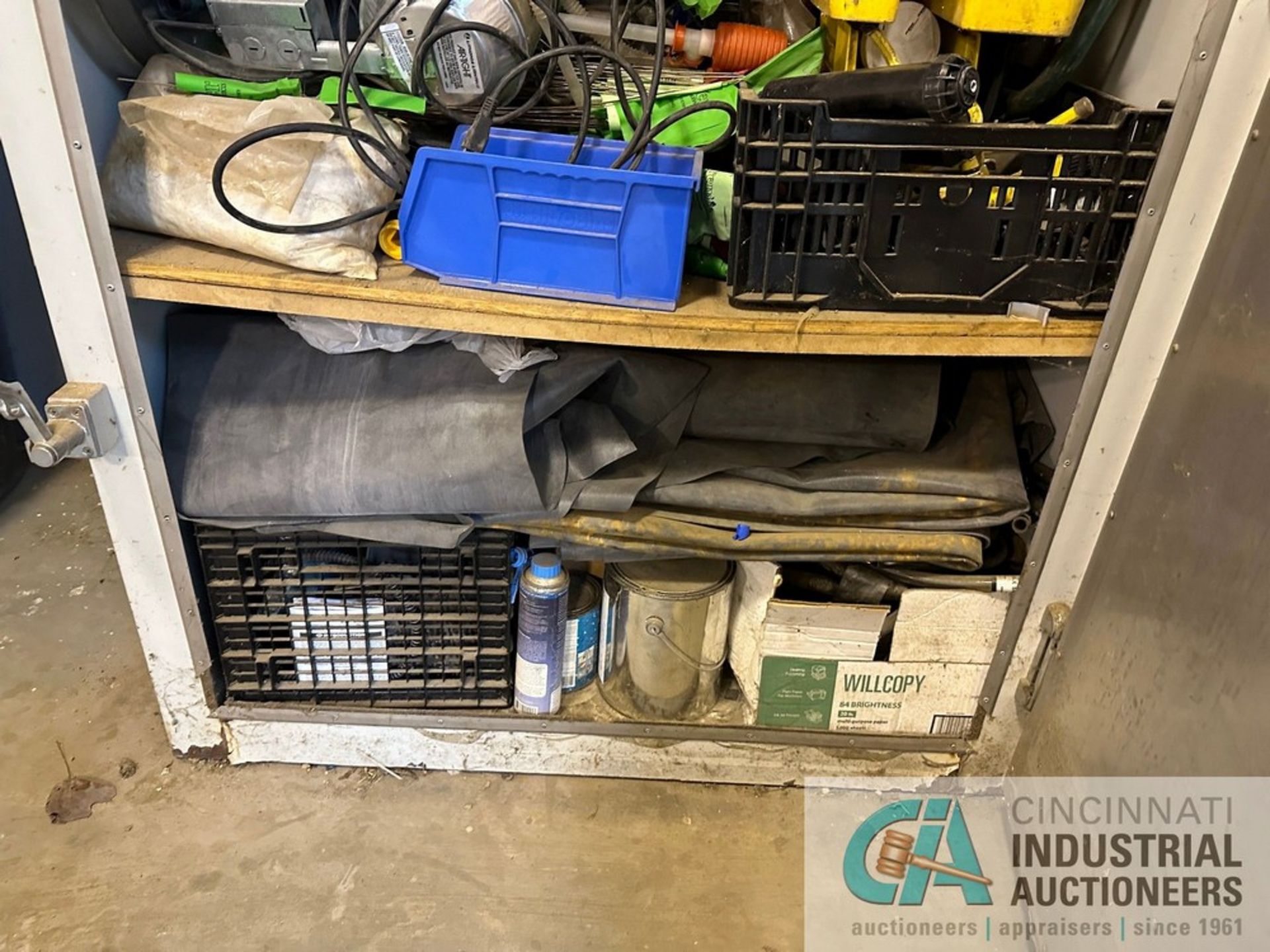 (LOT) MISCELLANEOUS PVC COUPLINGS AND CONNECTORS SPOOLED WIRE AND IRRIGATION HARDWARE WITH STORAGE - Image 4 of 14