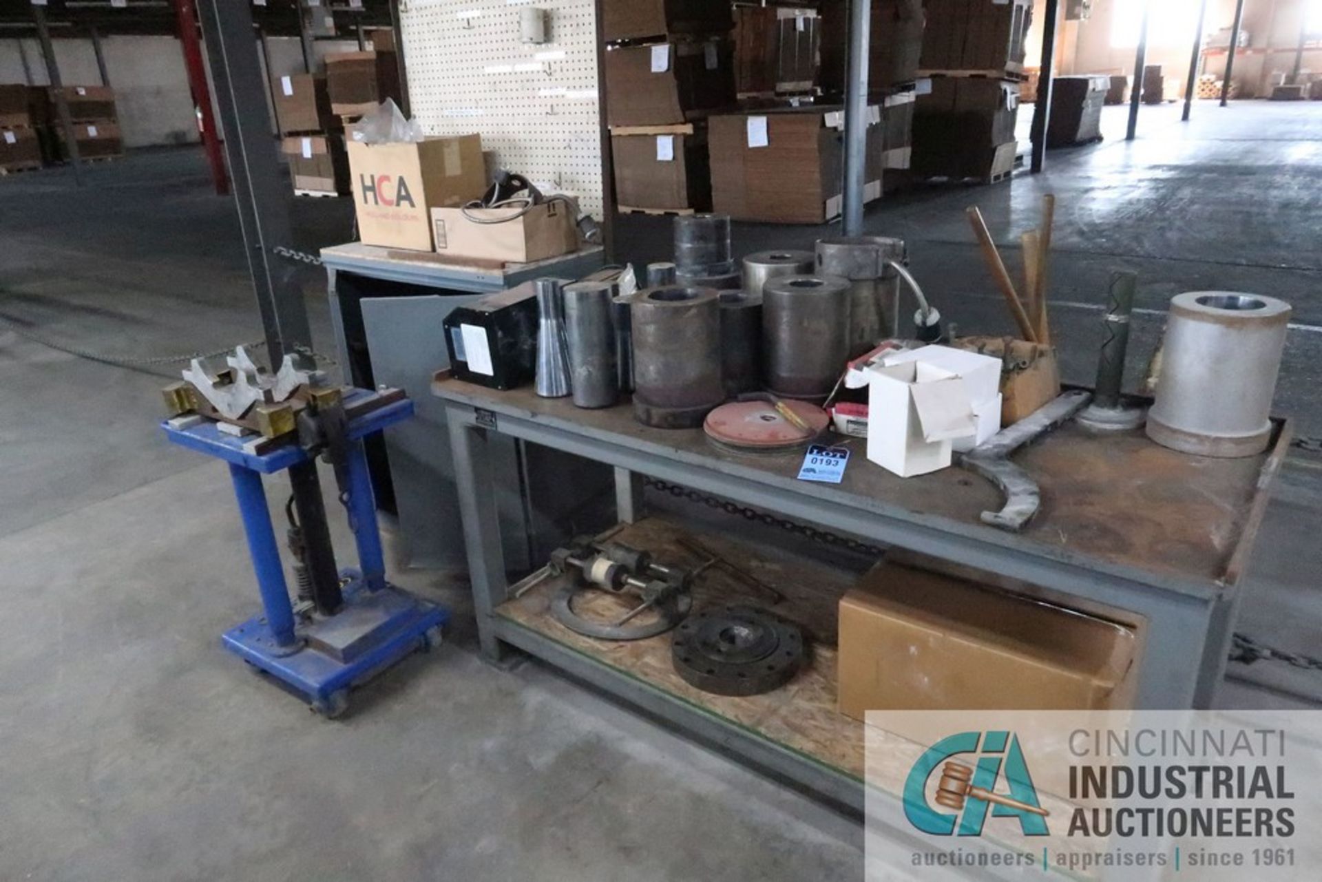 (LOT) EXTRUDER PARTS, MPI COUNTER, BRUTE MACHINE BASE, HD BENCH, DIE LIFT CART, 2-DOOR CABINET
