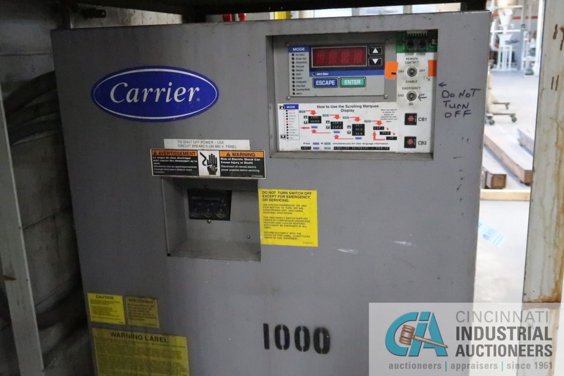 30 TON CARRIER MODEL 30HWB035 CHILLER; S/N 0306Q05908, 30 TON, 460 VOLT, 3-PHASE - Image 2 of 3