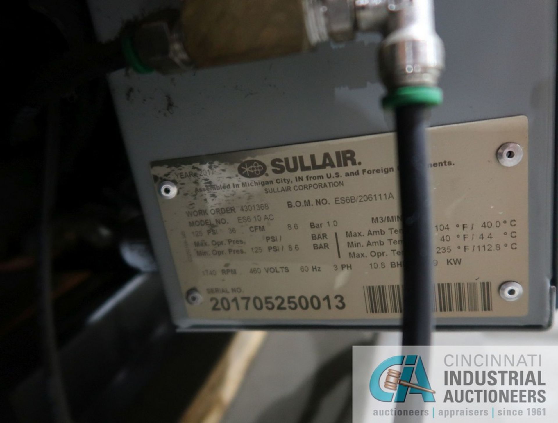 SULLAIR MODEL ES-6 10AC ROTARY SCREW AIR COMPRESSOR; S/N 201705250013, 11,969 HOURS SHOWING **For - Image 2 of 3