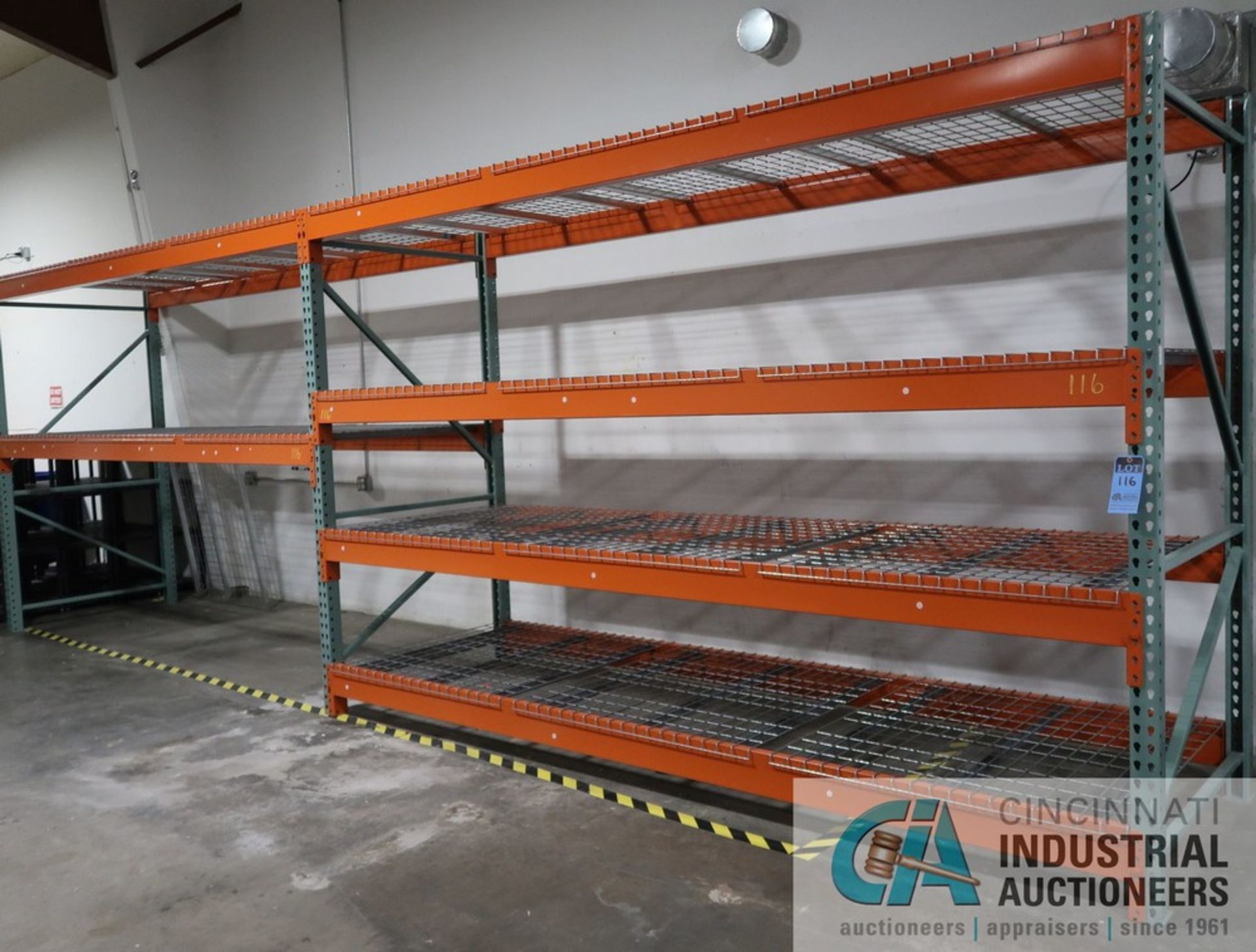 SECTIONS 48" X 144" X 96" HIGH INTERLAKE TEAR DROP ADJUSTABLE BEAM PALLET  RACK WITH WIRE DECKING,