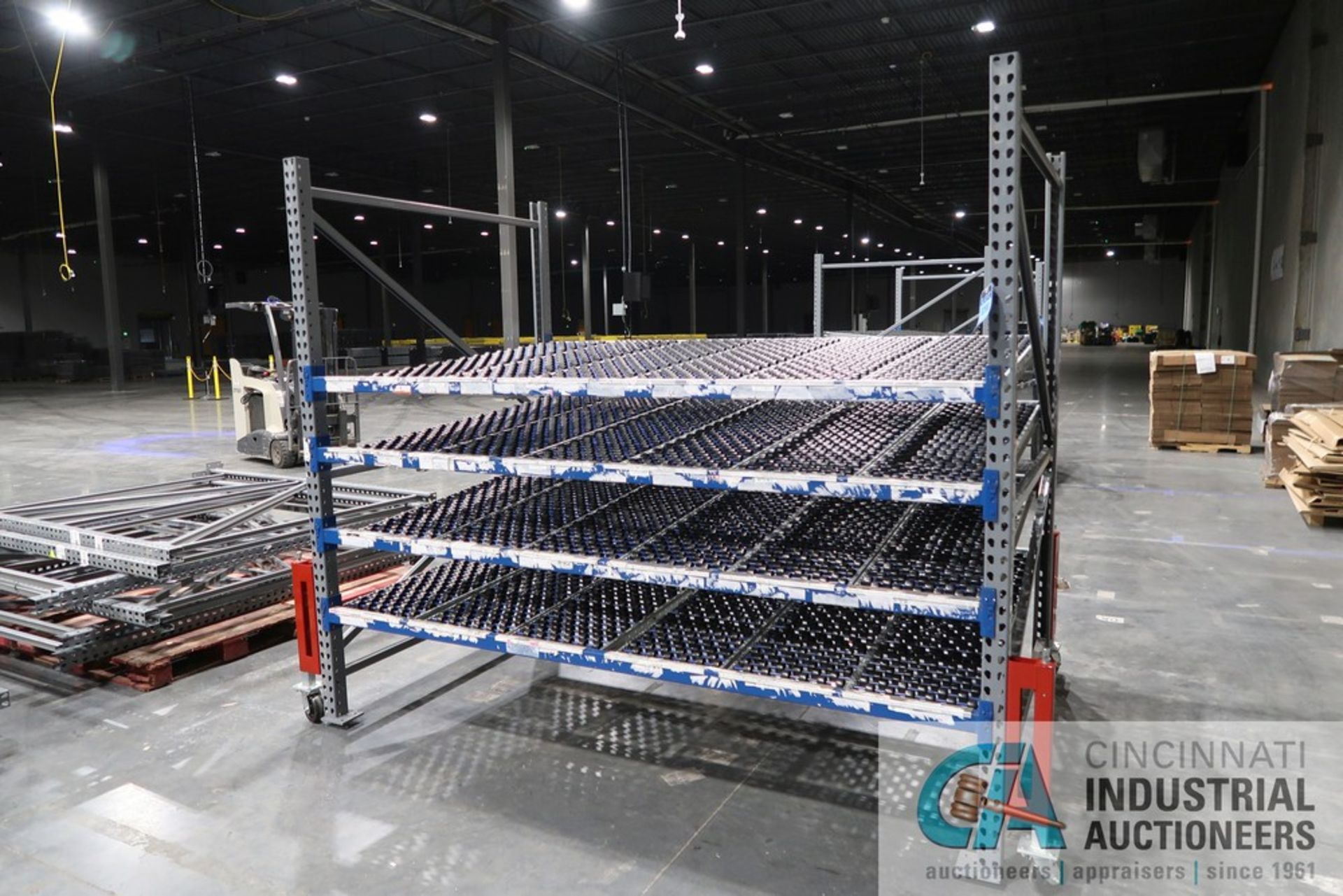 SECTION 108" LONG X 72" WIDE X 96" HIGH PORTABLE TEARDROP STYLE FLOW RACK INCLUDING (2) 72" X 96"