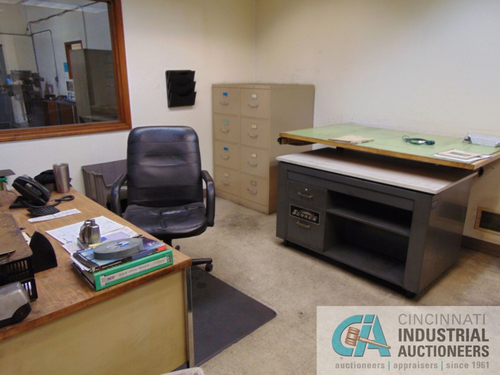 (LOT) OFFICE FURNITURE INCLUDING DESKS, CABINETS & CHAIRS - NO ELECTRONICS, PHONES OR PERSONAL