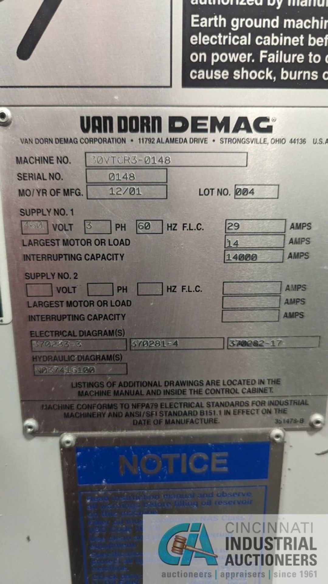 2001 VAN DORN DEMAG INJECTION MOLDING MACHINE 30VTCR3-0148 - Image 5 of 7