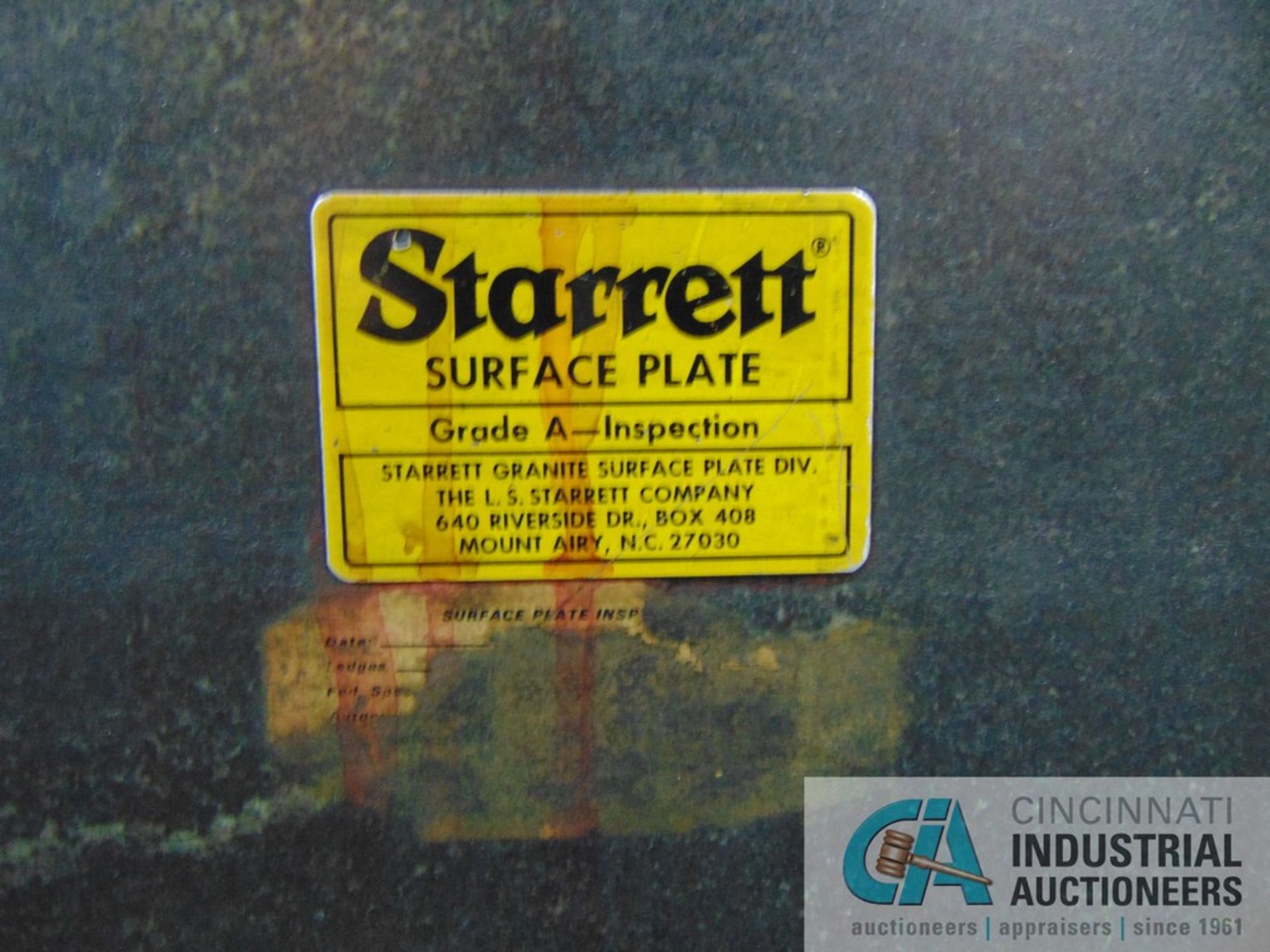 3' X 5' X 9.5" THICK STARRETT GRADE A GRANITE SURFACE PLATE W/ STAND - Image 3 of 3