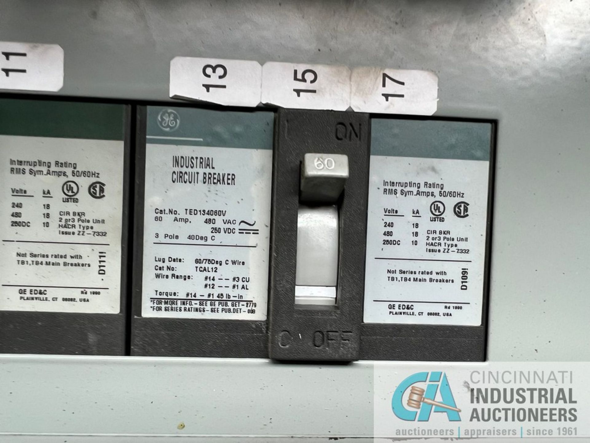 480 VOLT GE ELECTRICAL BREAKER PANEL, EACH WITH (1) 60 AMP, (4) 30 AMP, (1) 20 AMP - Image 13 of 15