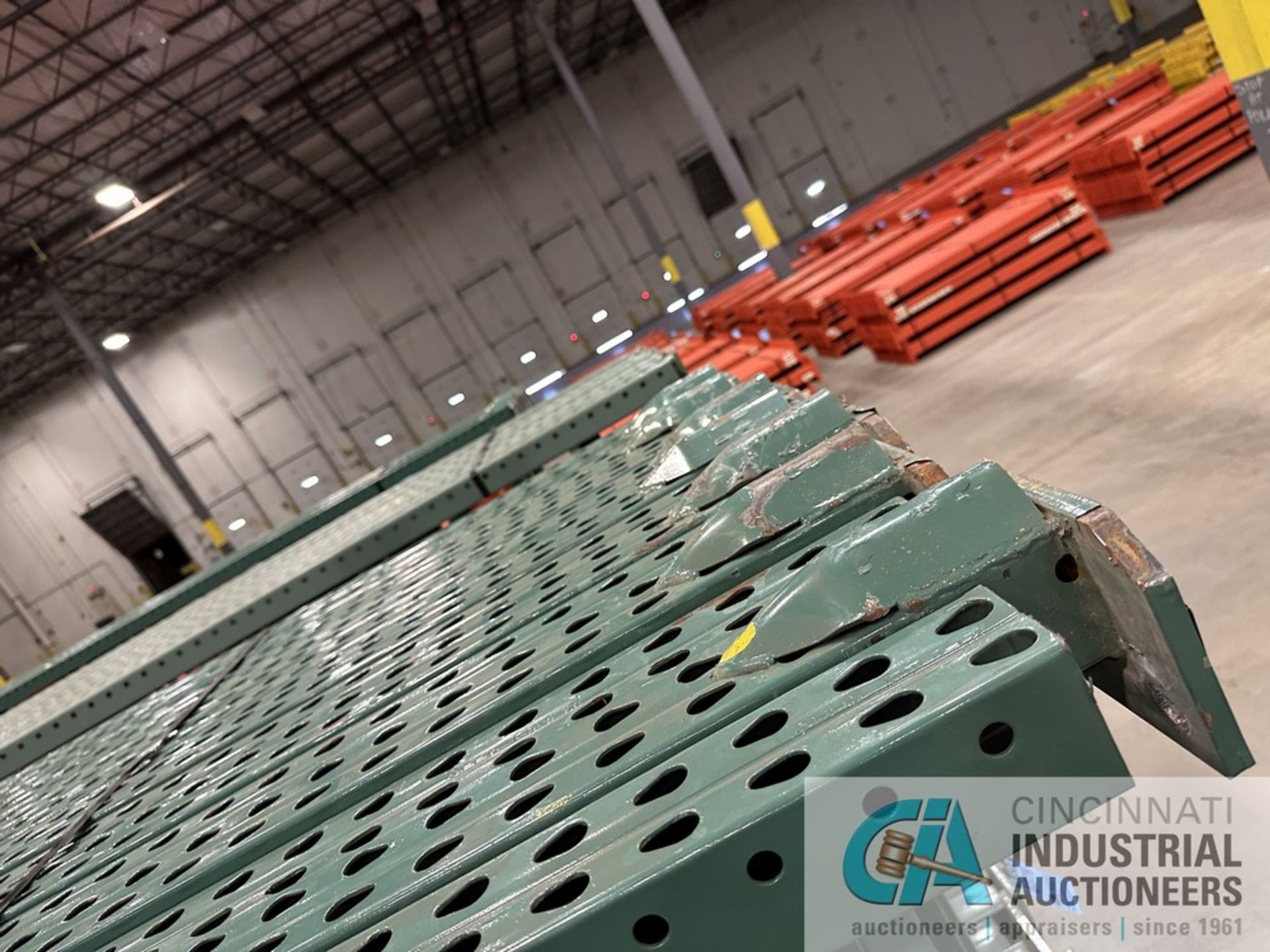 42" X 28'H TEARDROP STYLE PALLET RACK UPRIGHTS, 3" X 3" COLUMN (GREEN) - Image 12 of 14