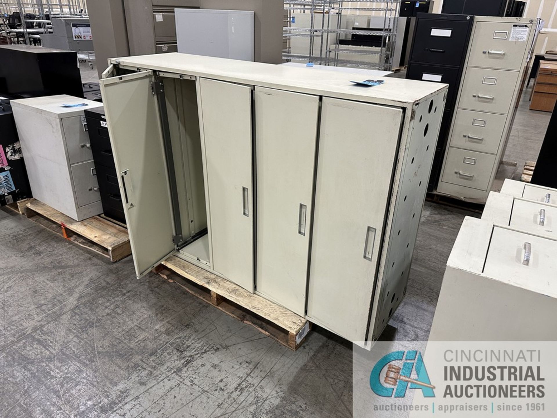 (LOT) 5-DRAWER LATERAL FILE AND (2) 2-DRAWER FILE CABINETS ON SKID **$50.00 LOADING FEE**