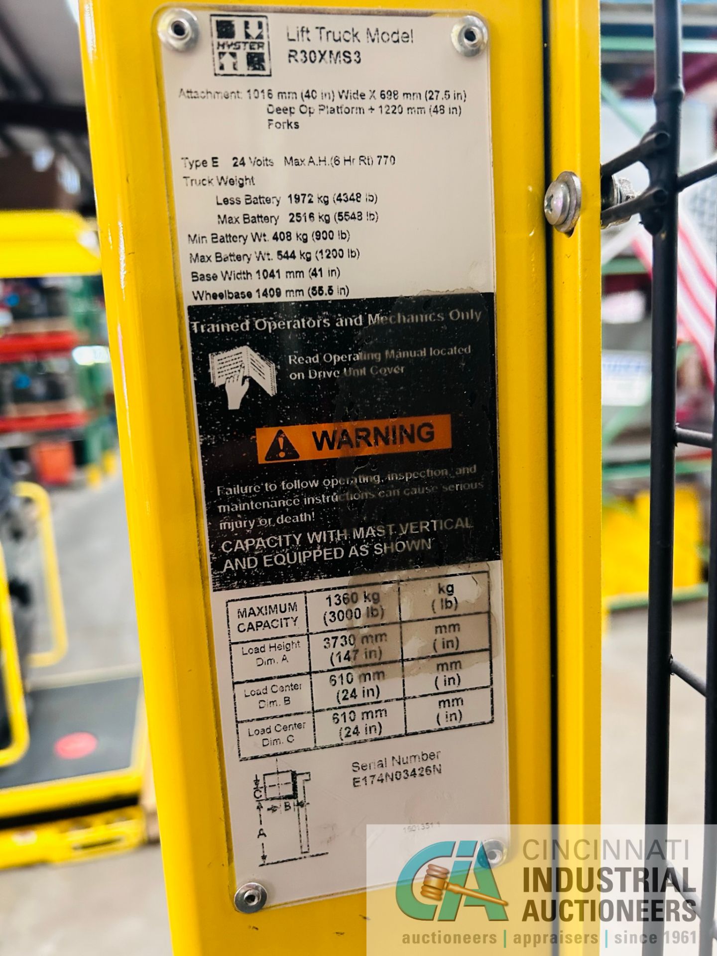 **2015 - 3,000 LB Hyster Model R30XMS3 Electric Order Picker; S/N E174N03426N, Charger Included** - Image 11 of 12