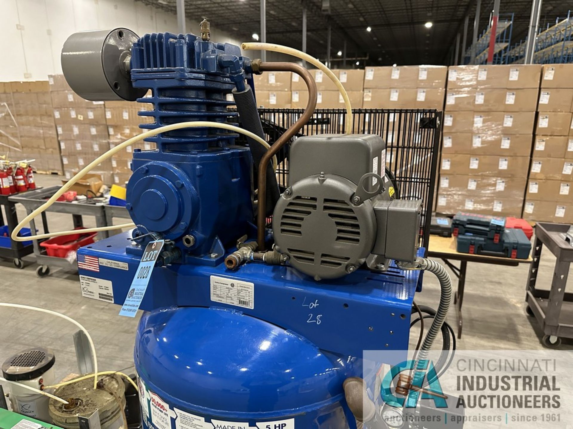 5 HP QUINCY MODEL QT-5 VERTICAL TANK AIR COMPRESSOR, SINGLE PHASE / 230 VOLT **$50.00 LOADING FEE** - Image 2 of 9