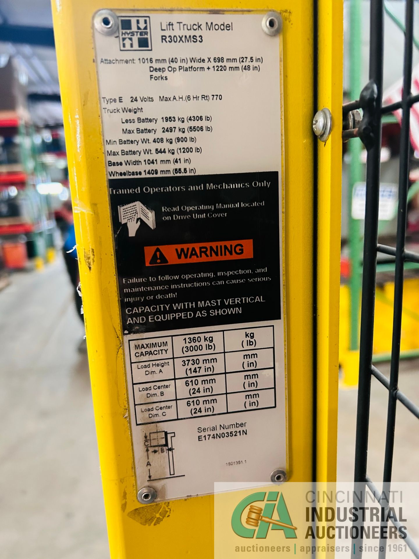 **2015 - 3,000 LB Hyster Model R30XMS3 Electric Order Picker; S/N E174N03521N, Charger Included** - Image 9 of 10