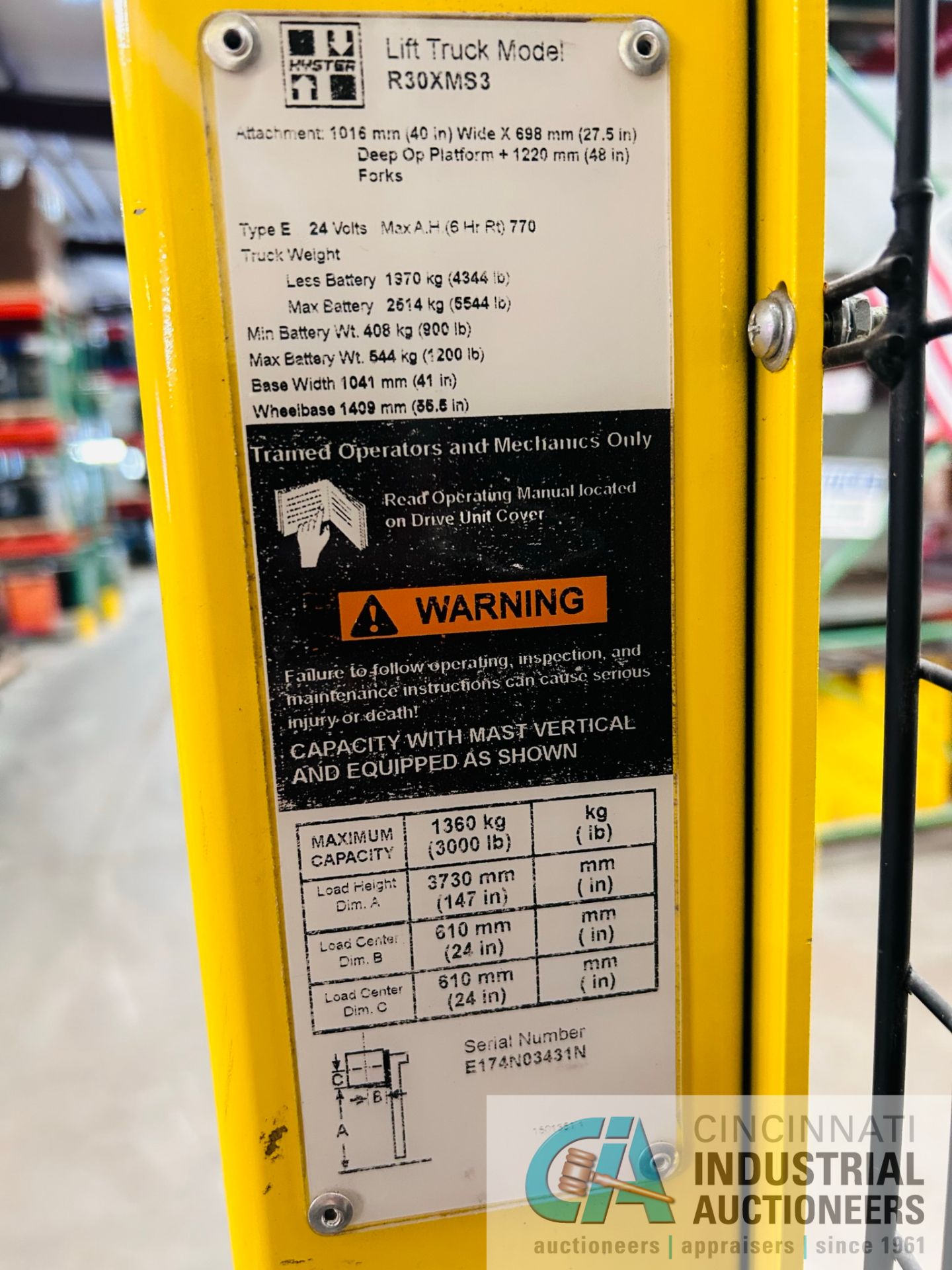 **2015 - 3,000 LB Hyster Model R30XMS3 Electric Order Picker; S/N E174N03431N, Charger Included** - Image 11 of 12