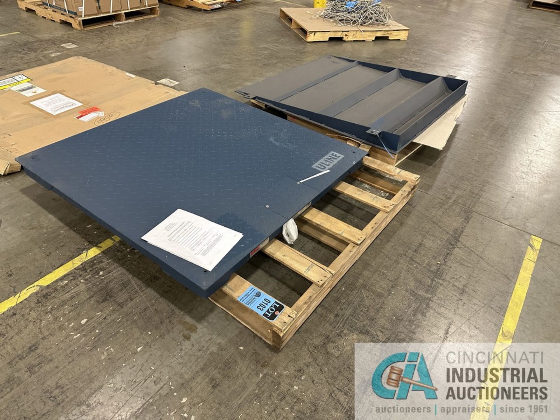 5000 LB. CAPACITY INDIANA SCALE CO. PLATFORM SCALE, 48" X 48" PLATFORM WITH RAMP - NO READ OUT (NEW)