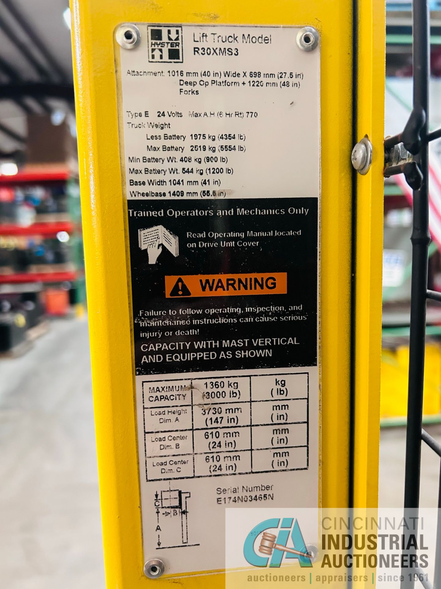 **2015 - 3,000 LB Hyster Model R30XMS3 Electric Order Picker; S/N E174N03465N, Charger Included** - Image 11 of 12