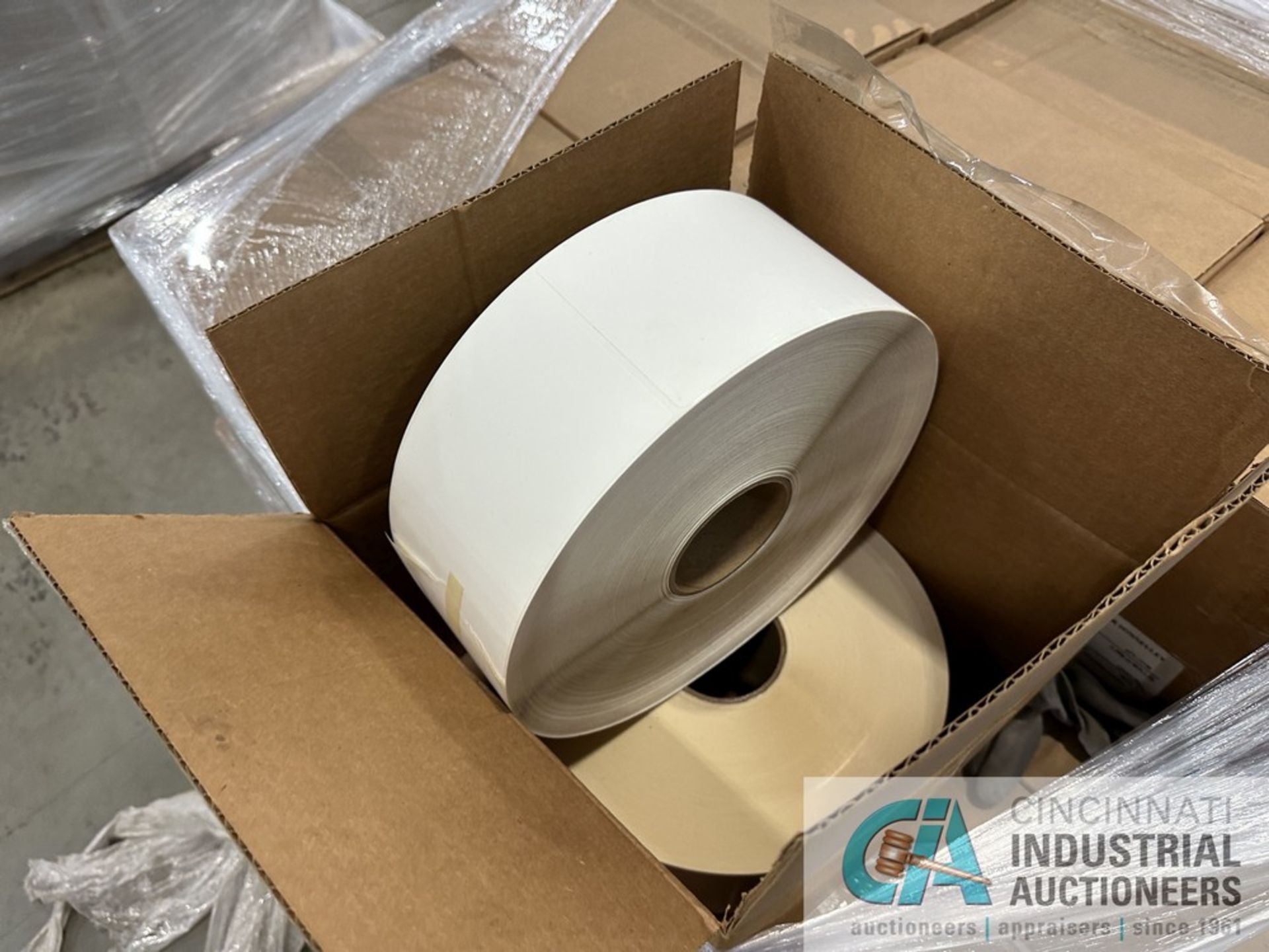 SKIDS OF SHIPPING ITEMS INCLUDING: ROLLS OF BLACK PLASTIC, LABELS, KRAFT PAPER, PLASTIC BARRIER - Image 17 of 44