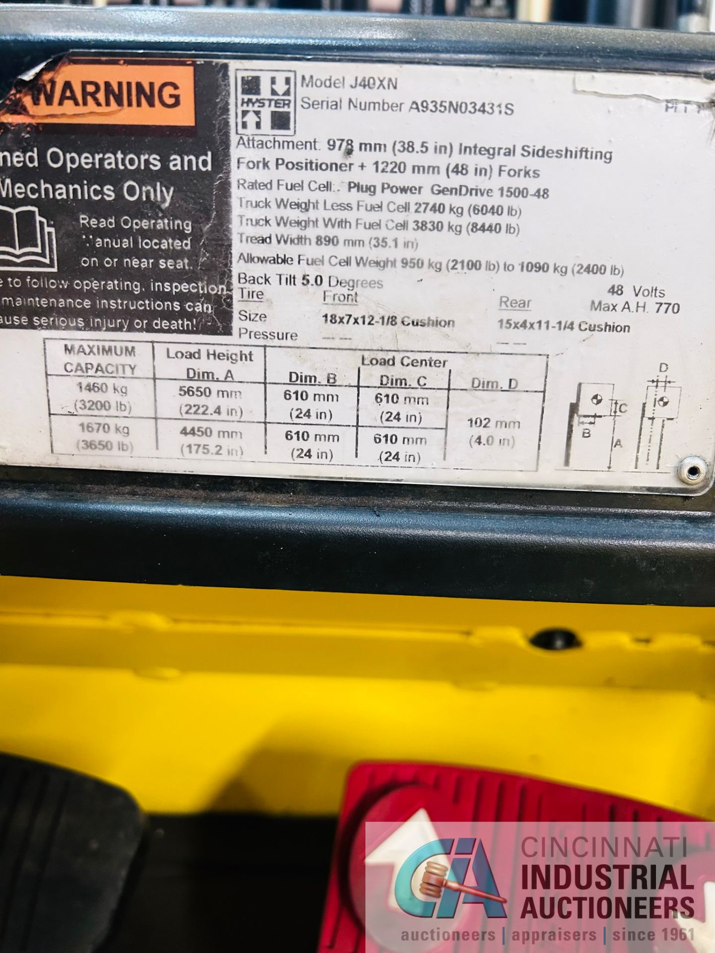 **2018 - 4,000 LB Hyster Model J40XN Electric Lift Truck; S/N A935N03431S, - Image 9 of 12