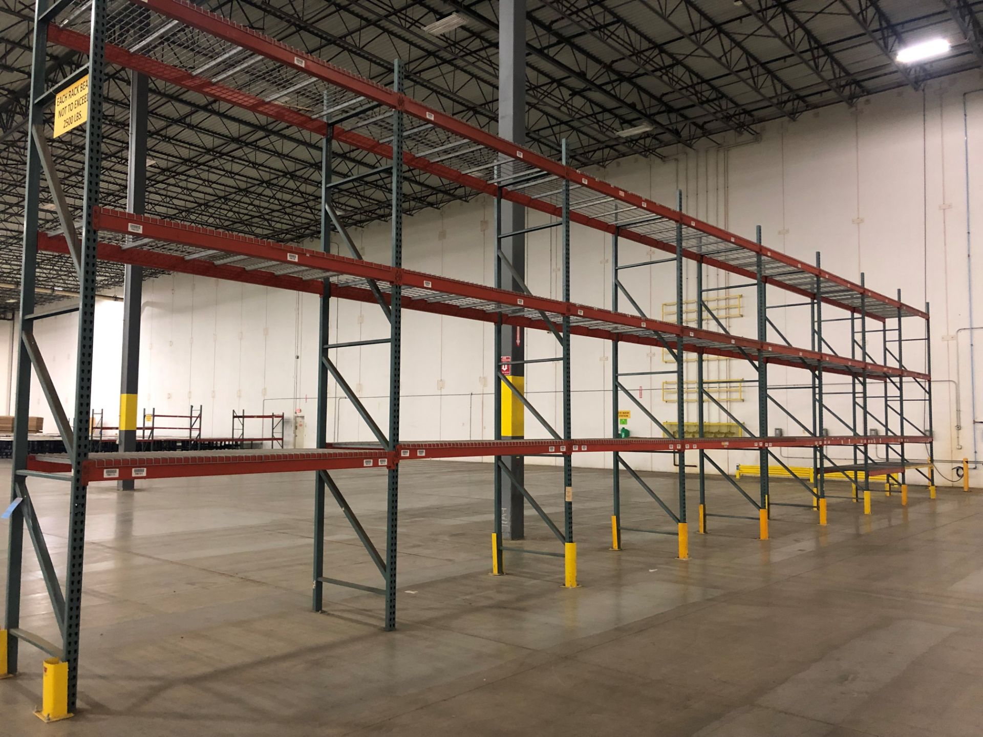 SECTIONS 42" X 96" X 15' HIGH PALLET RACK, (9) UPRIGHTS, (52) CROSS BEAMS, (52) WIRE DECKS **