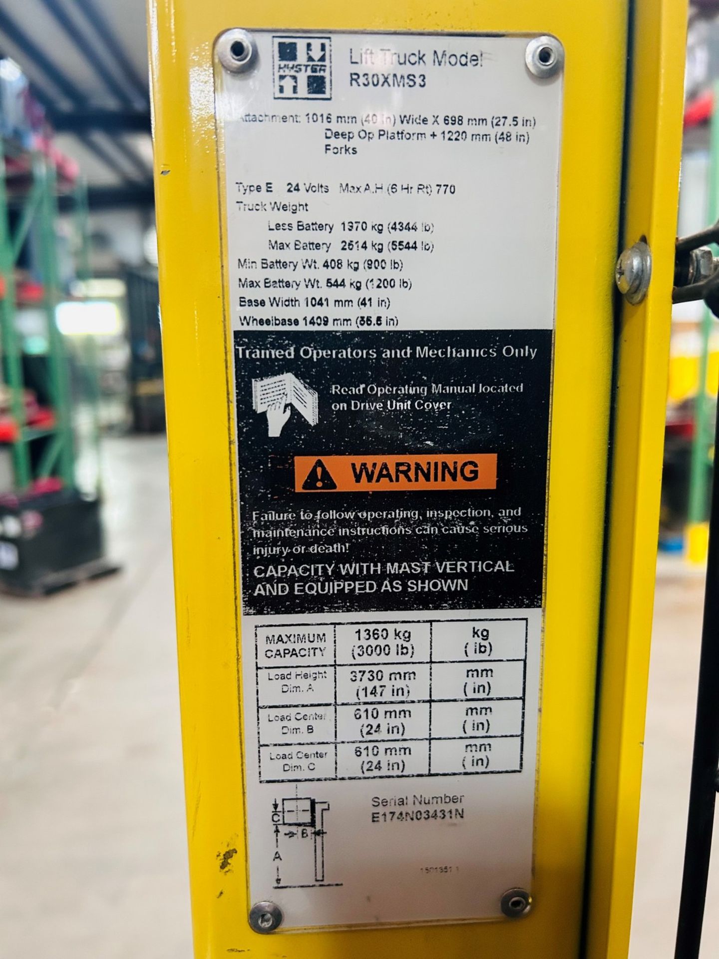 **2015 - 3,000 LB Hyster Model R30XMS3 Electric Order Picker; S/N E174N03431N, Charger Included** - Image 2 of 12