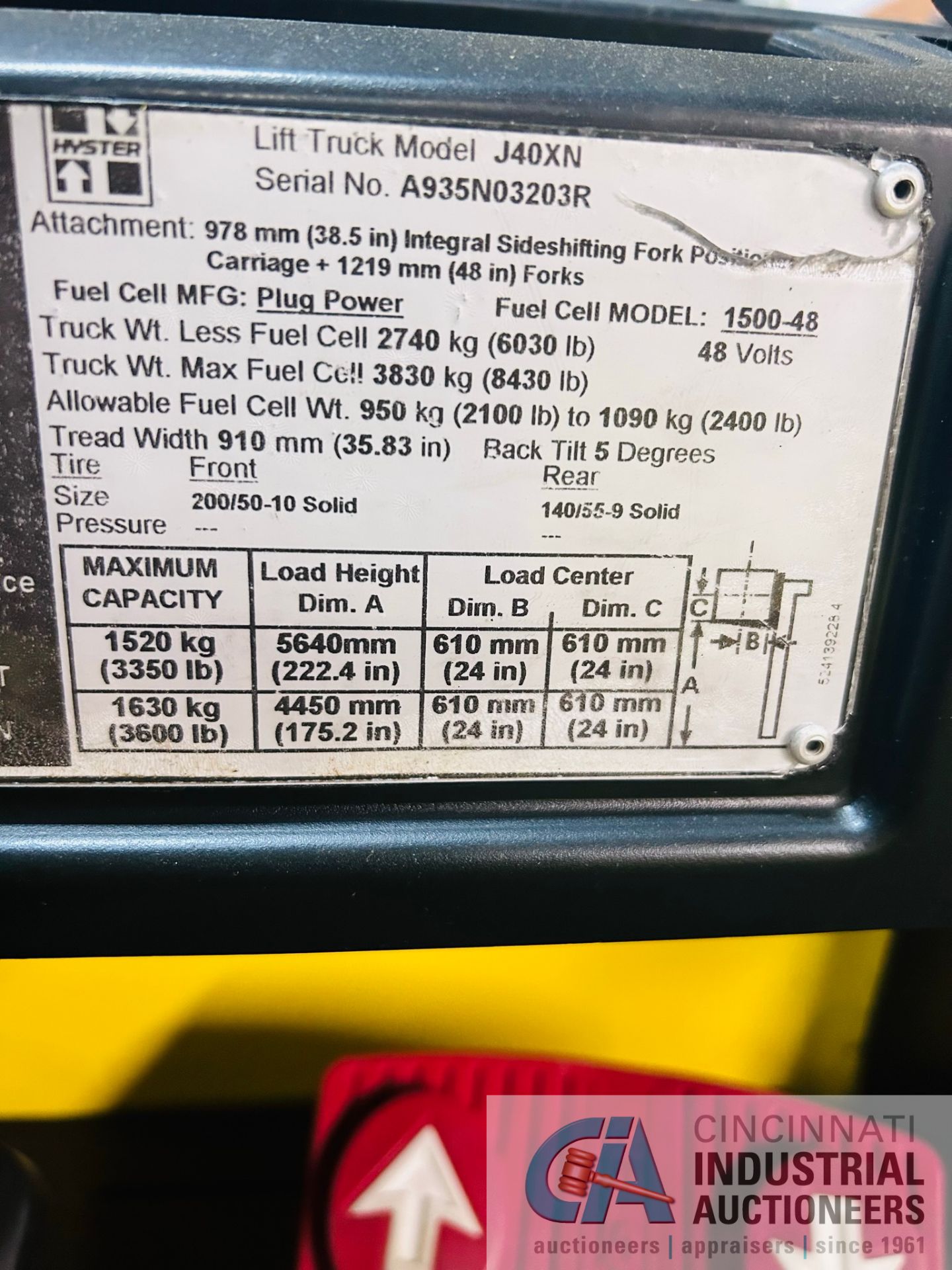 **2017 - 4,000 LB Hyster Model J40XN Electric Lift Truck; S/N A935N03203R, Charger included, - Image 12 of 12