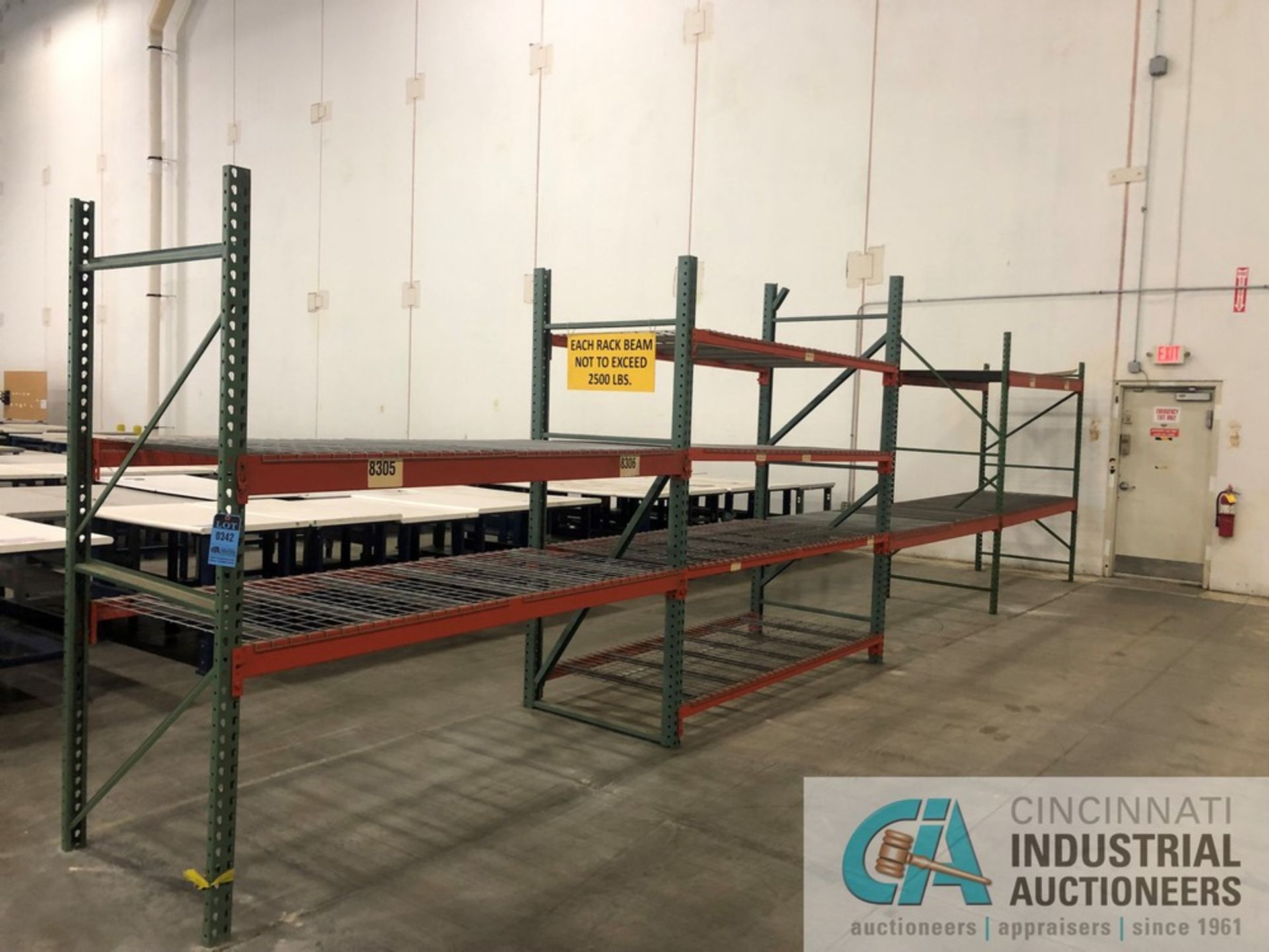 SECTIONS 42" X 96" X 90" HIGH PALLET RACK (5) UPRIGHTS, (16) CROSS BEAMS, (18) 43" X 46" WIRE DECK