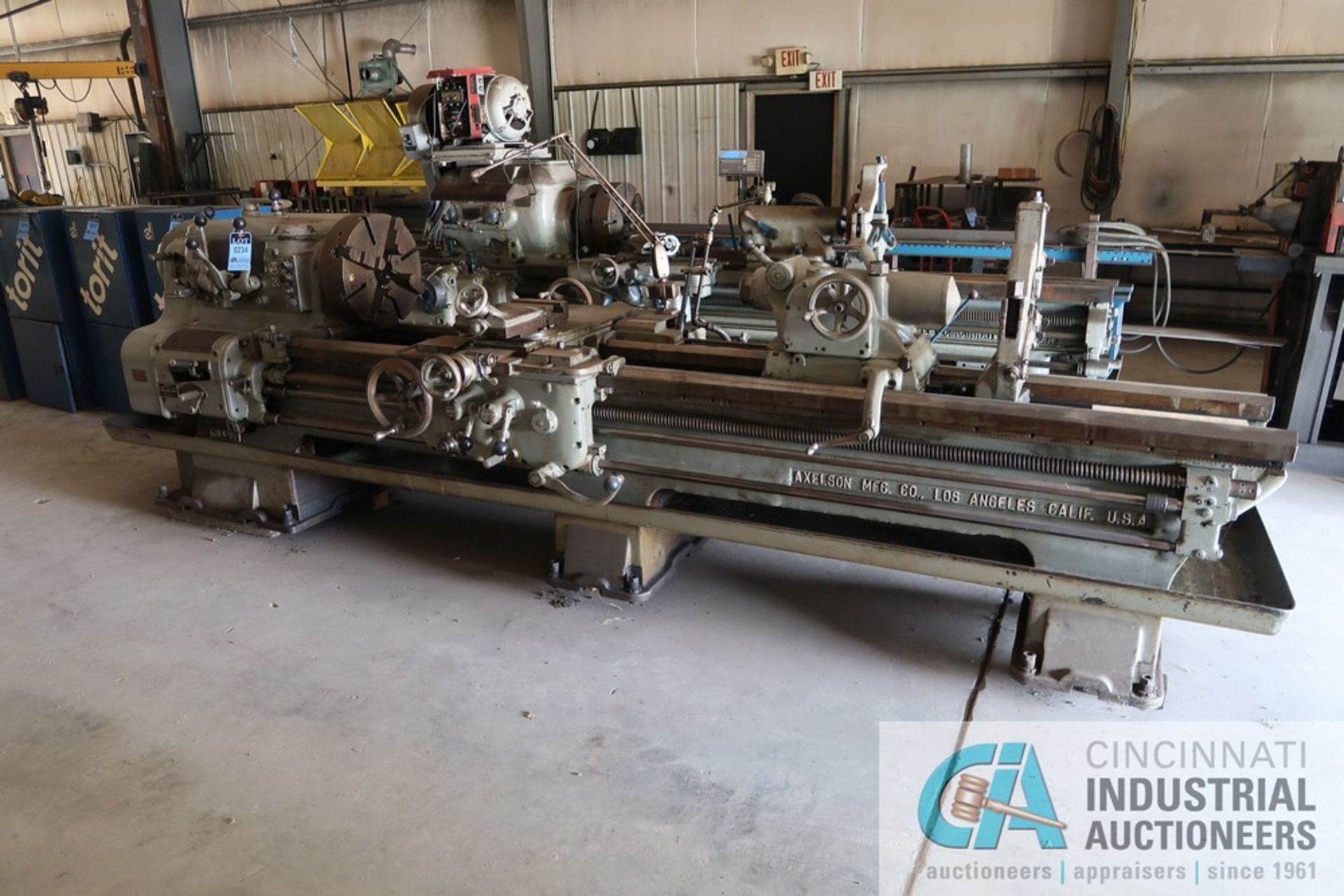 20" X 96" AXELSON ENGINE LATHE; S/N 4608, 2-1/2" SPINDLE HOLE, SPINDLE SPEED 9.5-961 RPM, 18" 4-