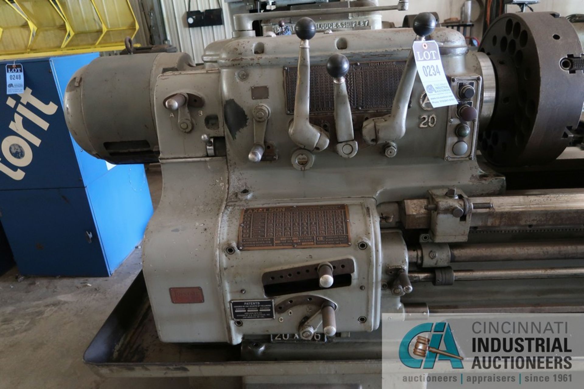 20" X 96" AXELSON ENGINE LATHE; S/N 4608, 2-1/2" SPINDLE HOLE, SPINDLE SPEED 9.5-961 RPM, 18" 4- - Image 3 of 11