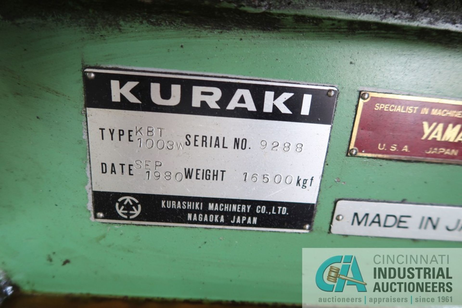 KURAKI MODEL KBT-1003W HORIZONTAL BORING MILL; S/N KK-2198, 41" X 47" ROTATING TABLE, 50 TAPER - Image 9 of 11