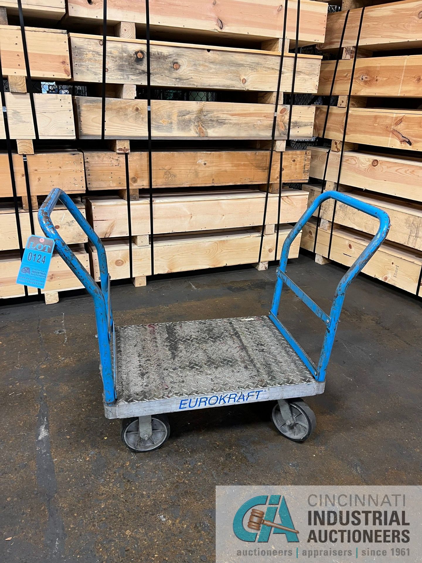 EUROCRAFT ALUMINUM CART 24" X 36" W 8" RUBBER COVERED WHEELS **LOCATED AT 235 FACTORY STREET, LA