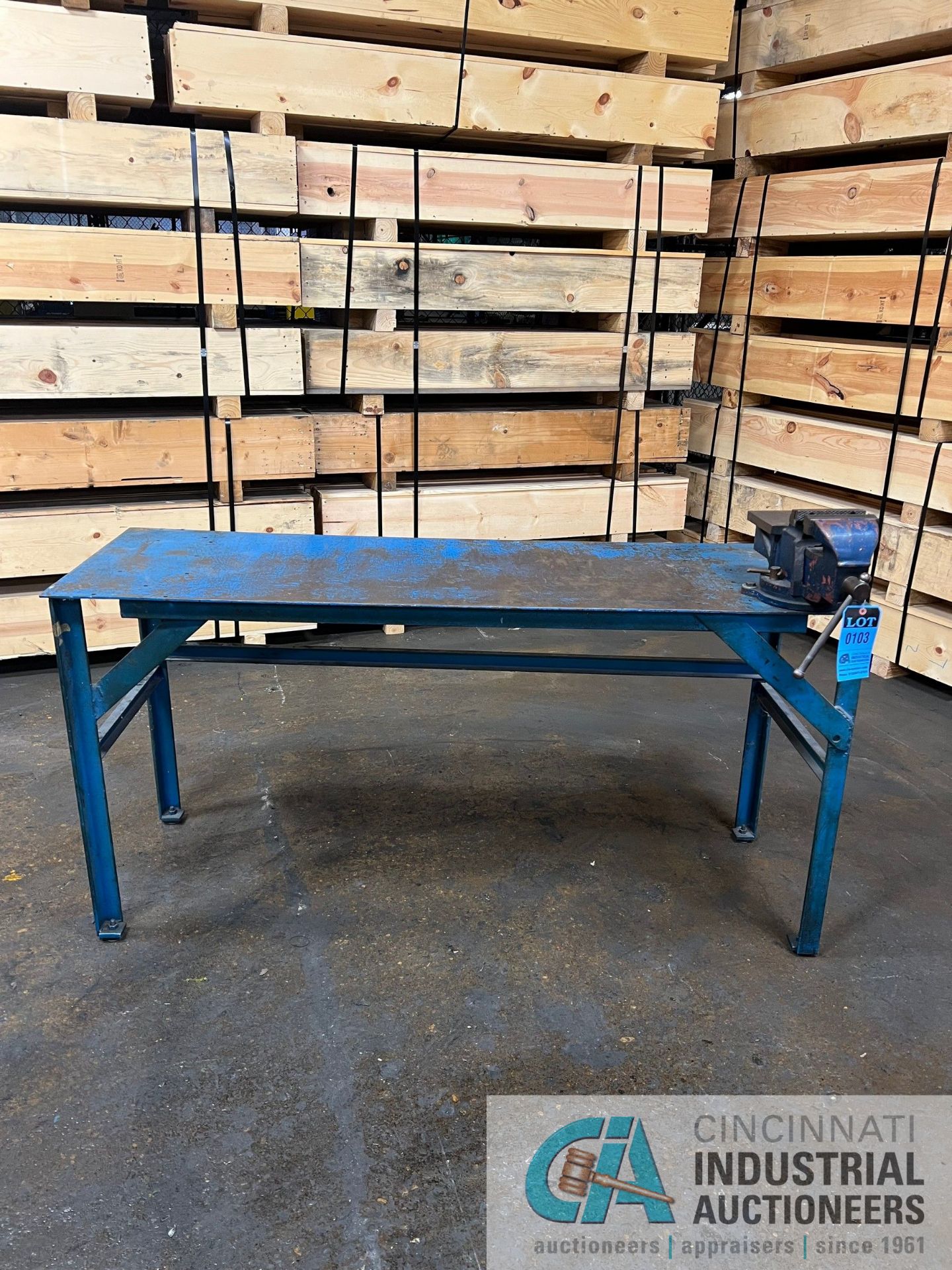 METAL TABLE W 6" VISE 36" TALL X 24" DEEP X 72" LONG **LOCATED AT 235 FACTORY STREET, LA PORTE,