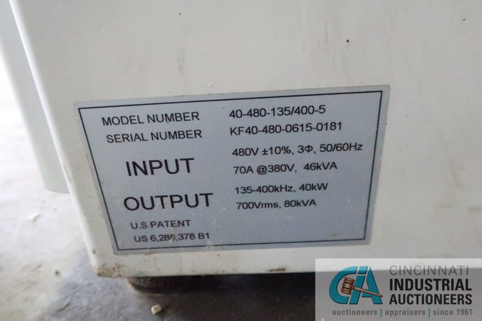 40 KW AJAX / TOCCO MODEL 40-480-135/400-5 INDUCTION HEAT SYSTEM; S/N KF40-480-0615-0181, WITH - Image 8 of 13