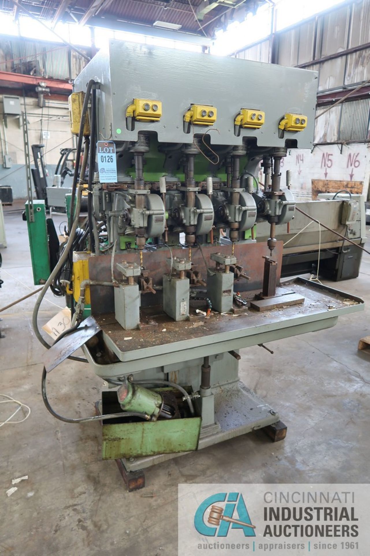 SNOW 4-SPINDLE DRILL WITH PNEUMATIC VISES WITH BRIDGEPORT SHARPENING ATTACHMENT; S/N 10498, 35-210