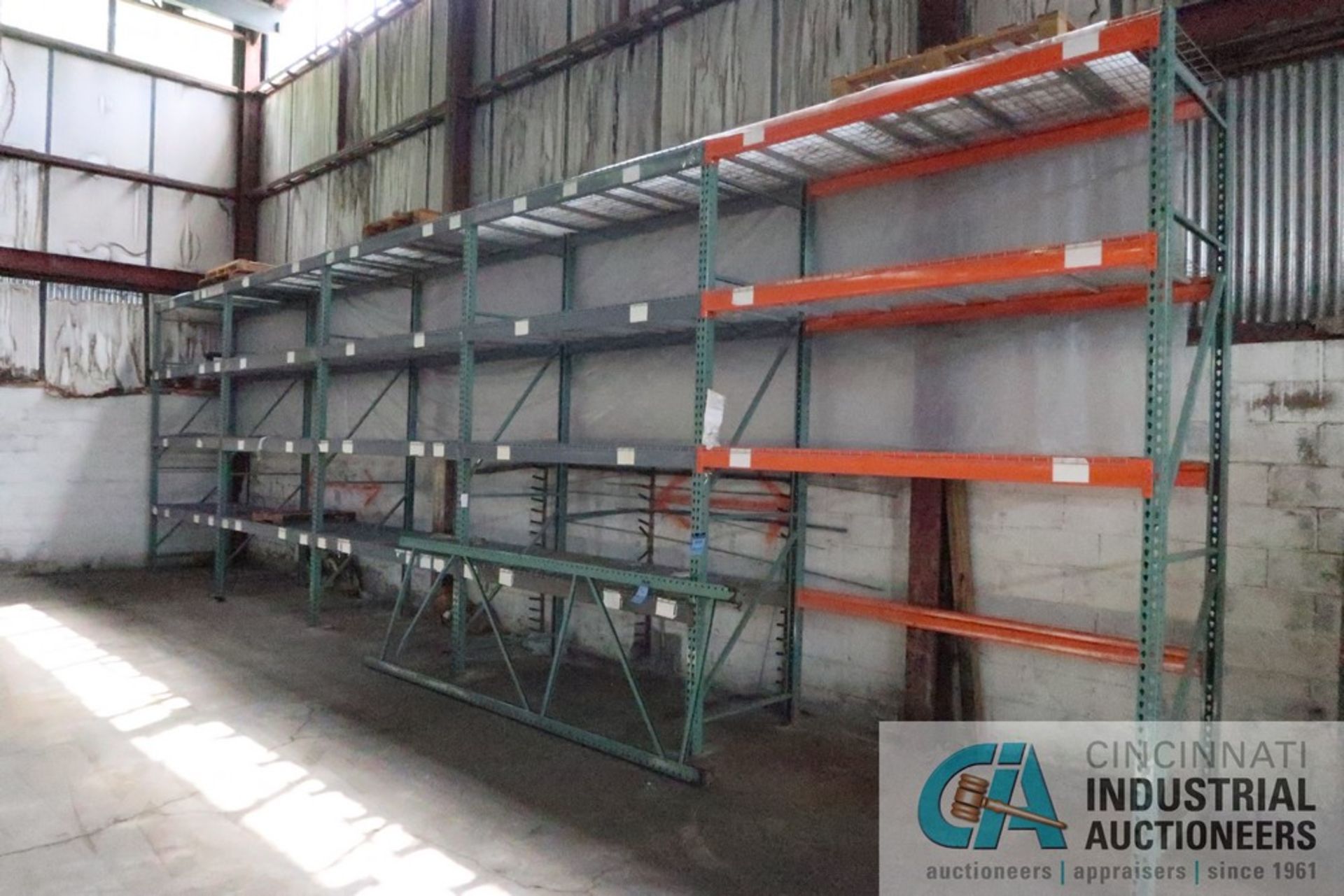 SECTIONS 42" X 96" X 12' HIGH PALLET RACK WITH WIRE DECKING, (7) UPRIGHTS, (39) 5" CROSS BEAMS, (38)