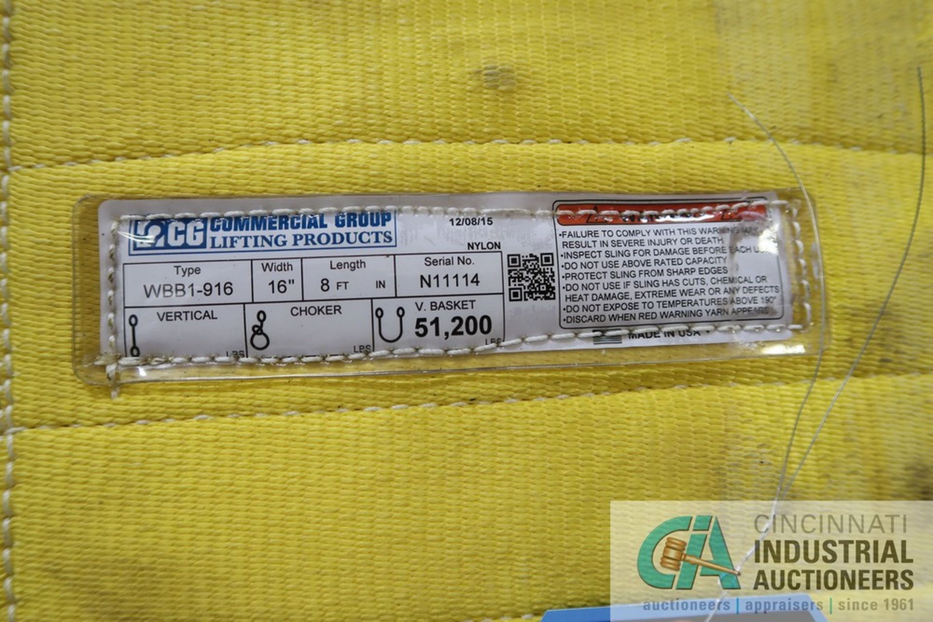 51,200 LB. X 16" WIDE X 8' LONG COMMERCIAL GROUP TYPE WBB1-916 NYLON LIFTING STRAP - Image 2 of 2