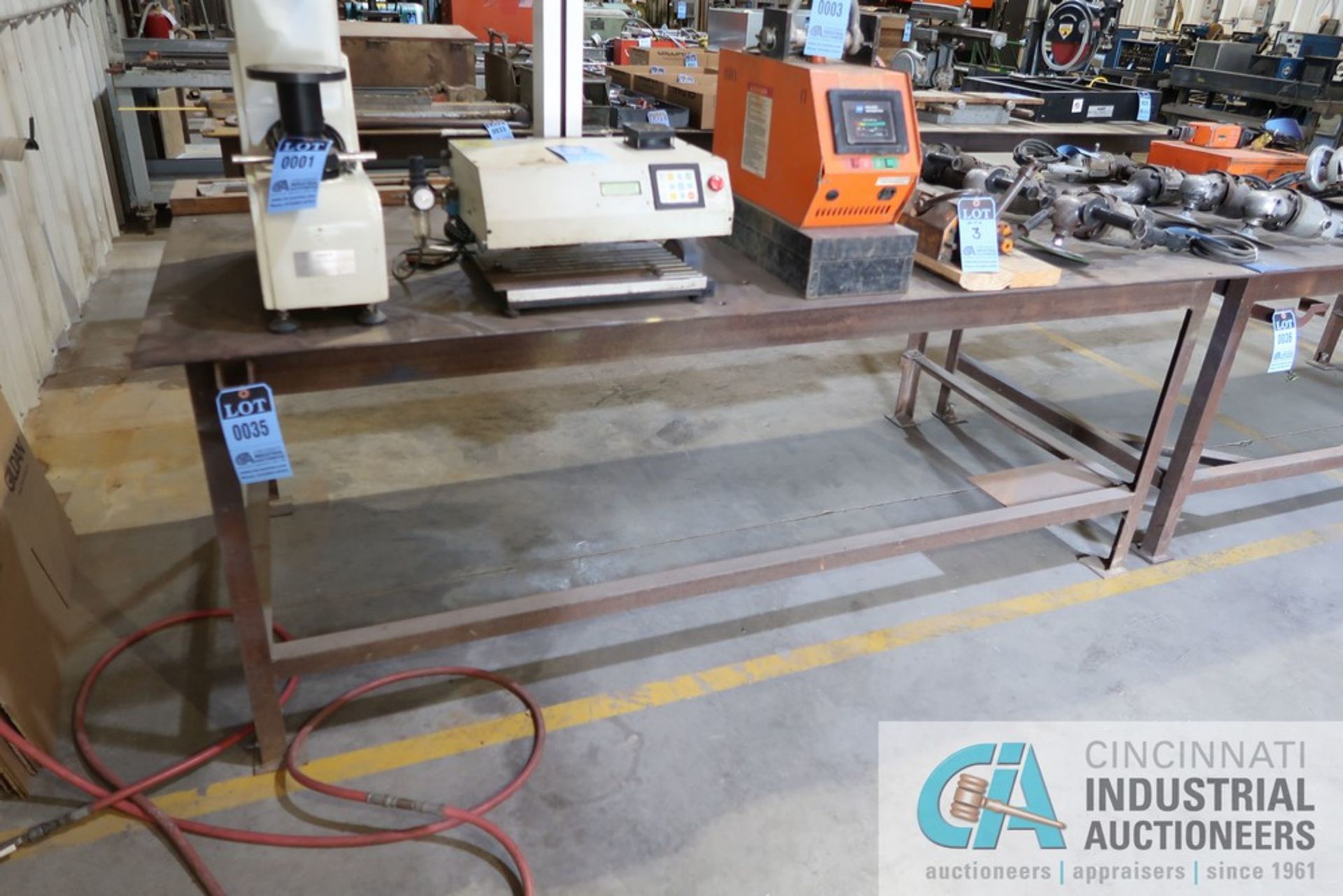 49" X 96" X 36" HIGH HEAVY DUTY WELDED STEEL FRAME WITH 3/8" THICK STEEL TOP PLATE WORKBENCH *