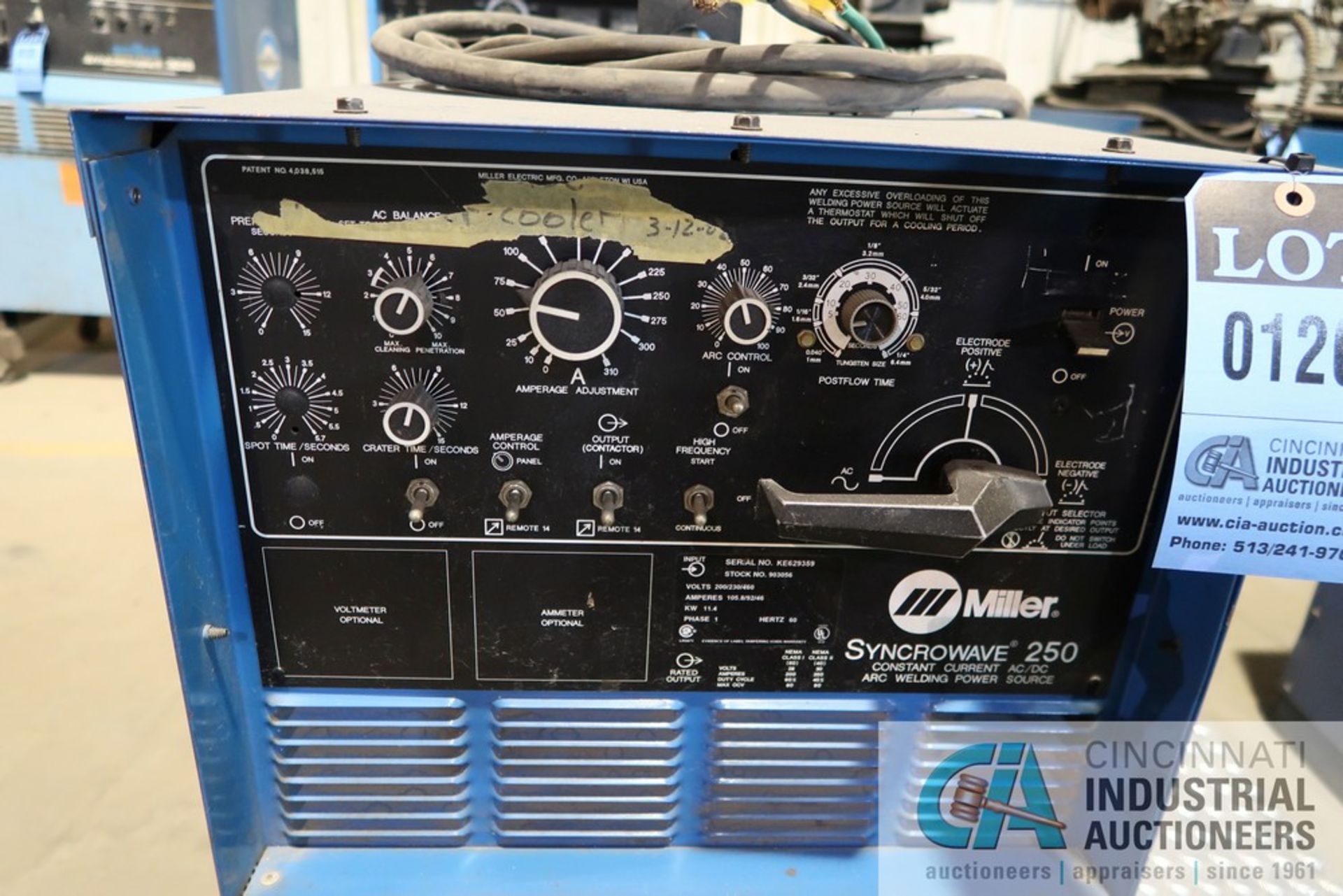 250 AMP MILLER MODEL SYNCROWAVE 250 CONSTANT CURRENT AC/DC ARC WELDING POWER SOURCE S/N KE629359 - Image 3 of 4